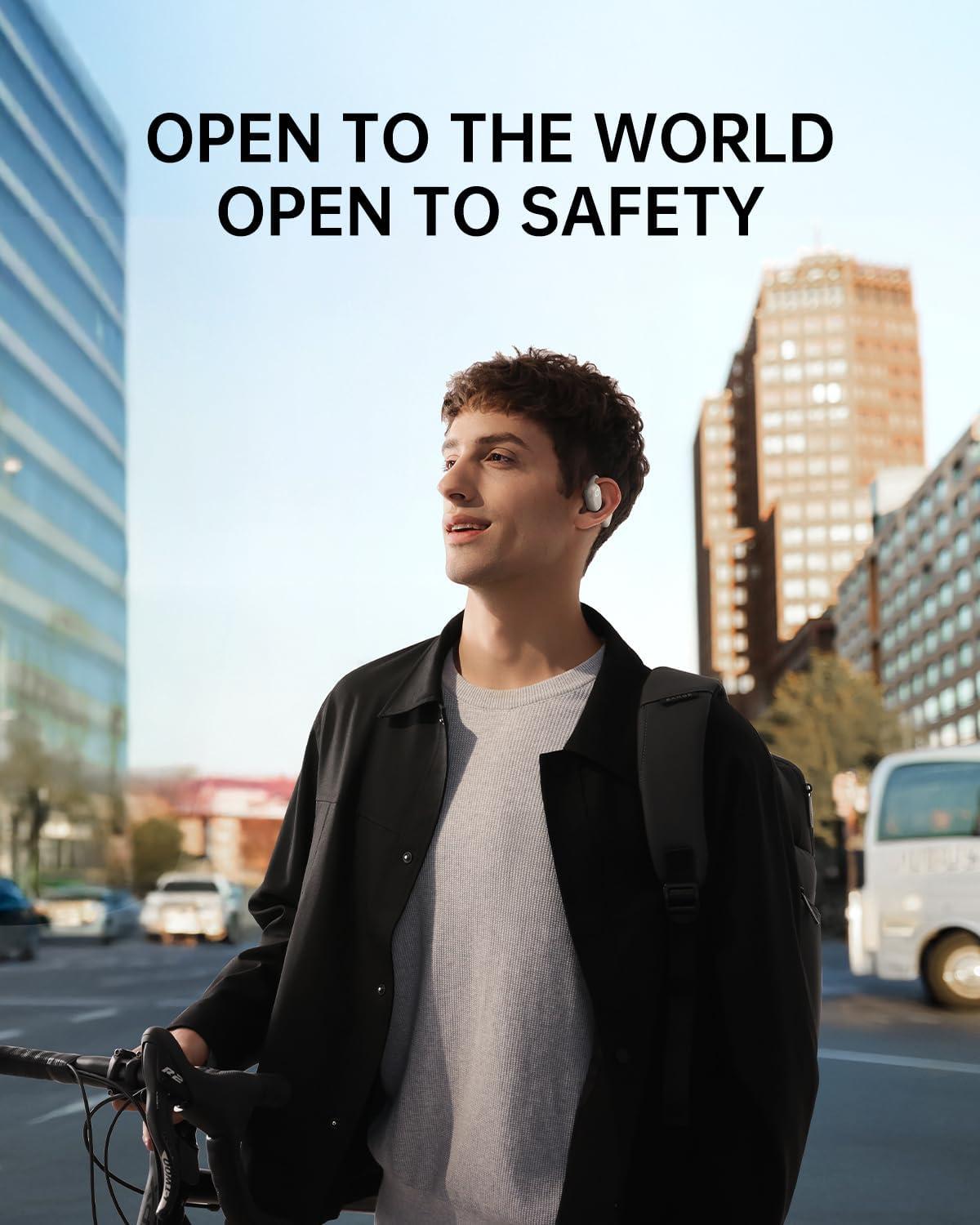 imageBaseus OpenEar Headphones HiRes Wireless Audio with LDAC Rich Bass Comfortable Silicone Cushion Design 60H Play AI Clear Calls Bluetooth 54 IPX4 OpenEar Earbuds  Bowie MF1White