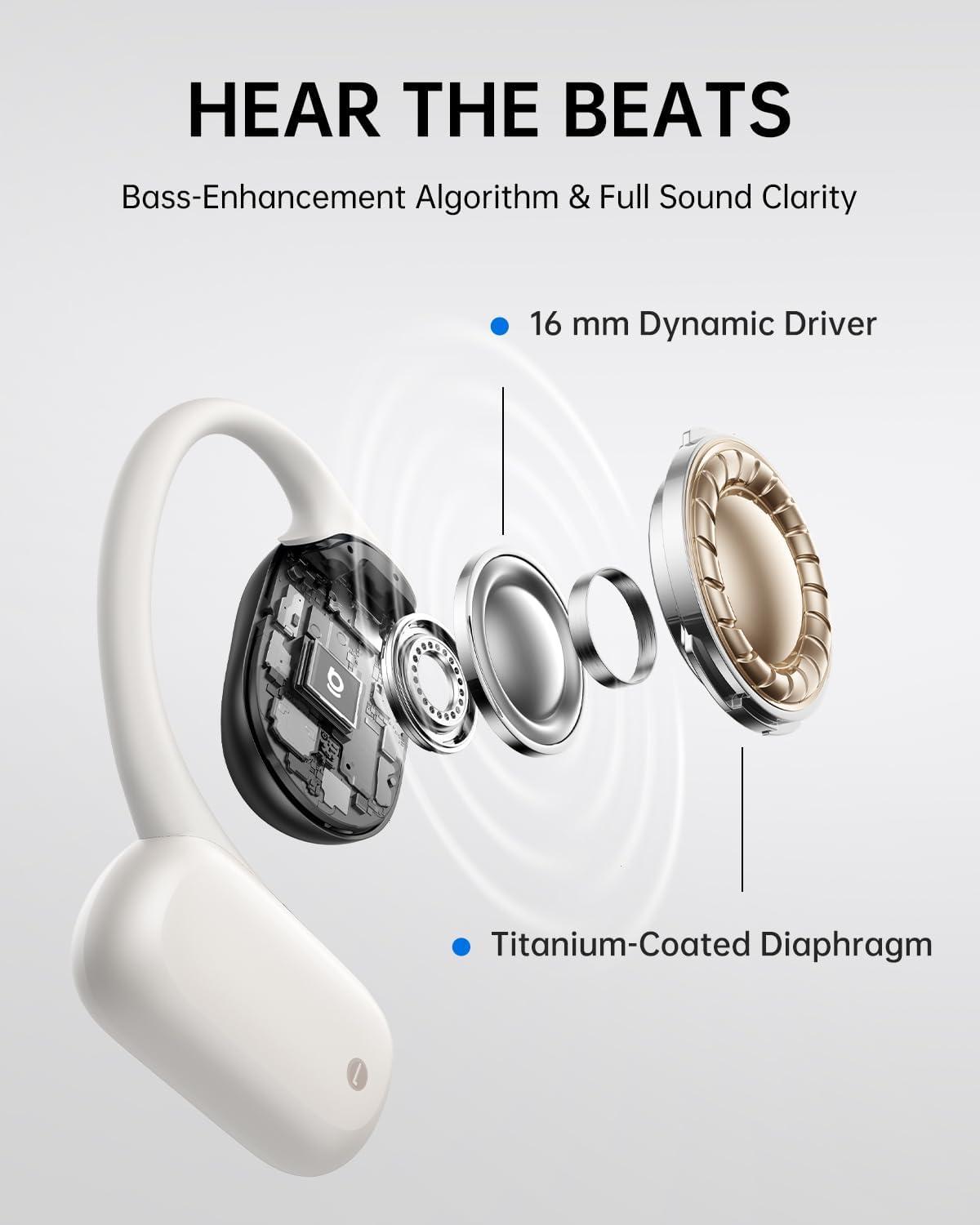 imageBaseus OpenEar Headphones HiRes Wireless Audio with LDAC Rich Bass Comfortable Silicone Cushion Design 60H Play AI Clear Calls Bluetooth 54 IPX4 OpenEar Earbuds  Bowie MF1White