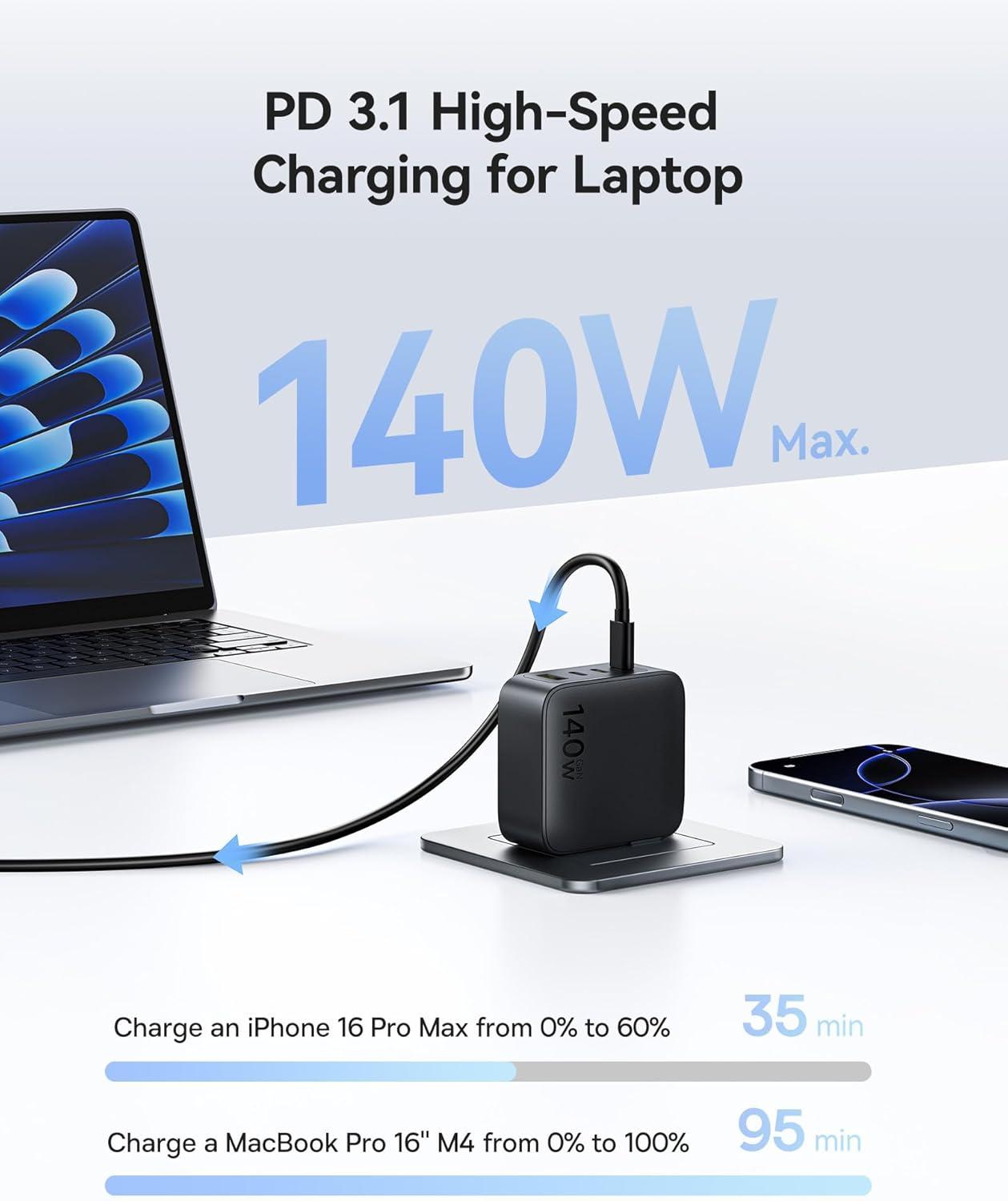 imageBaseus PD31 140W USB C Charger PPS Fast Charger Type C Fast Charging Block for MacBook AirPro Pixelbook iPad iPhone 1716 Series Galaxy S25 Ultra and More140W