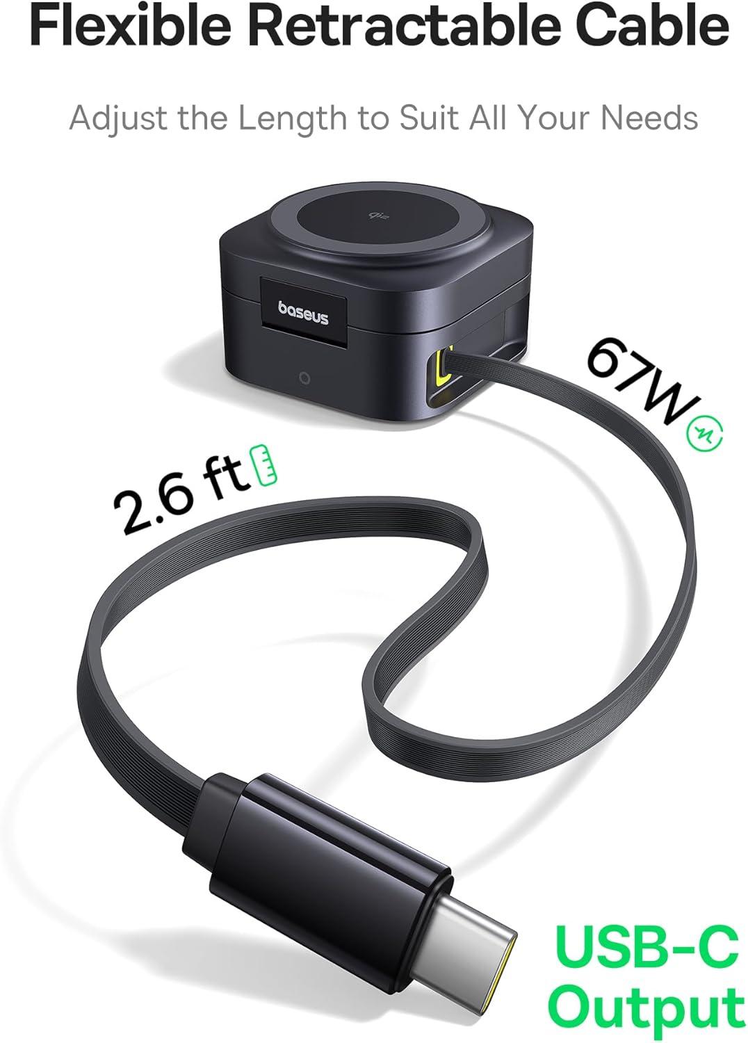 imageBaseus PicoGo W2 Wireless Charger Qi2 Certified 15W Magnetic Charger Stand with 65W Retractable Cable 2in1 Wireless Charging Station for Tablet iPhone 1716151413 Series AirPods