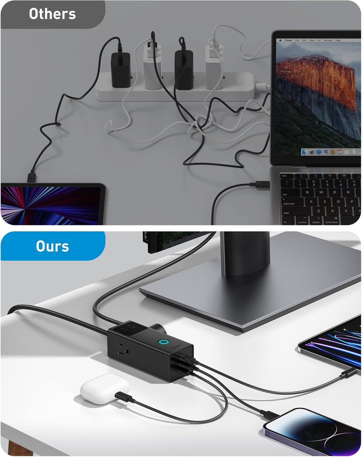 imageBaseus Power Strip Surge Protector 1200J  PD20W USB C Charger Extension Cord with 3 AC Outlets ampamp 3 USB Port Fast Charging Charging Station for Office Dorm Room HomePD40WBlack