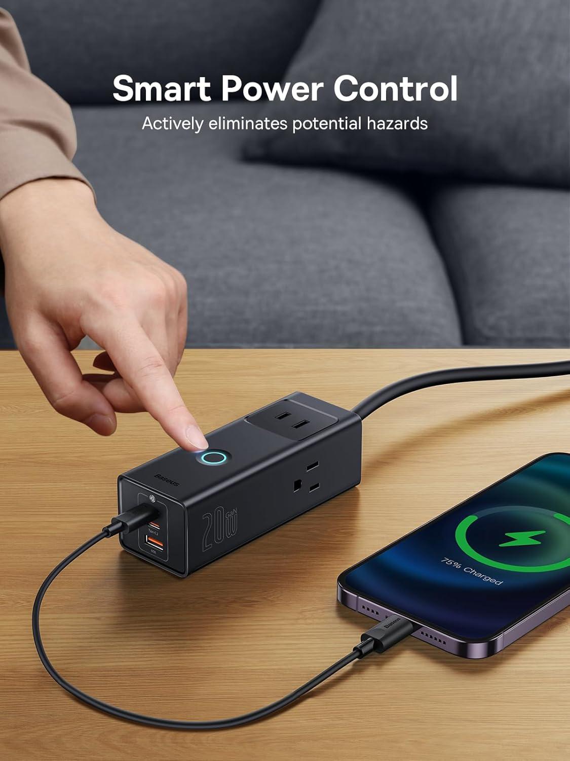 imageBaseus Power Strip Surge Protector 1200J  PD20W USB C Charger Extension Cord with 3 AC Outlets ampamp 3 USB Port Fast Charging Charging Station for Office Dorm Room HomePD20WBlack