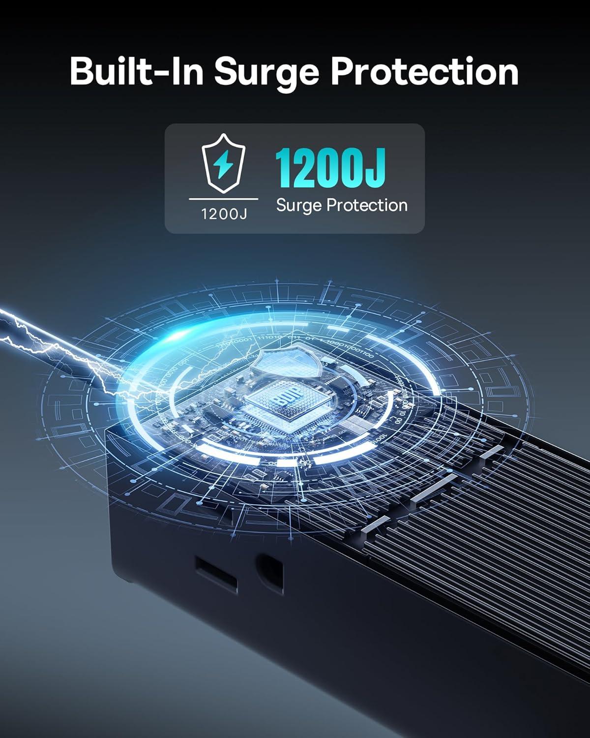 imageBaseus Power Strip Surge Protector 1200J  PD20W USB C Charger Extension Cord with 3 AC Outlets ampamp 3 USB Port Fast Charging Charging Station for Office Dorm Room HomePD100WBlack