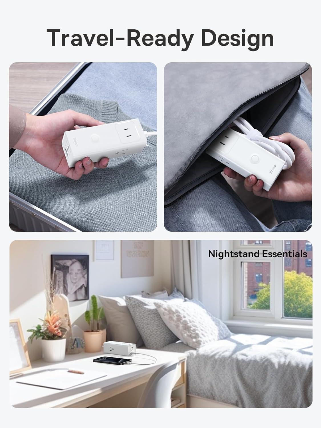 imageBaseus Power Strip Surge Protector 1200J  PD20W USB C Charger Extension Cord with 3 AC Outlets ampamp 3 USB Port Fast Charging Charging Station for Office Dorm Room HomePD20WWhite