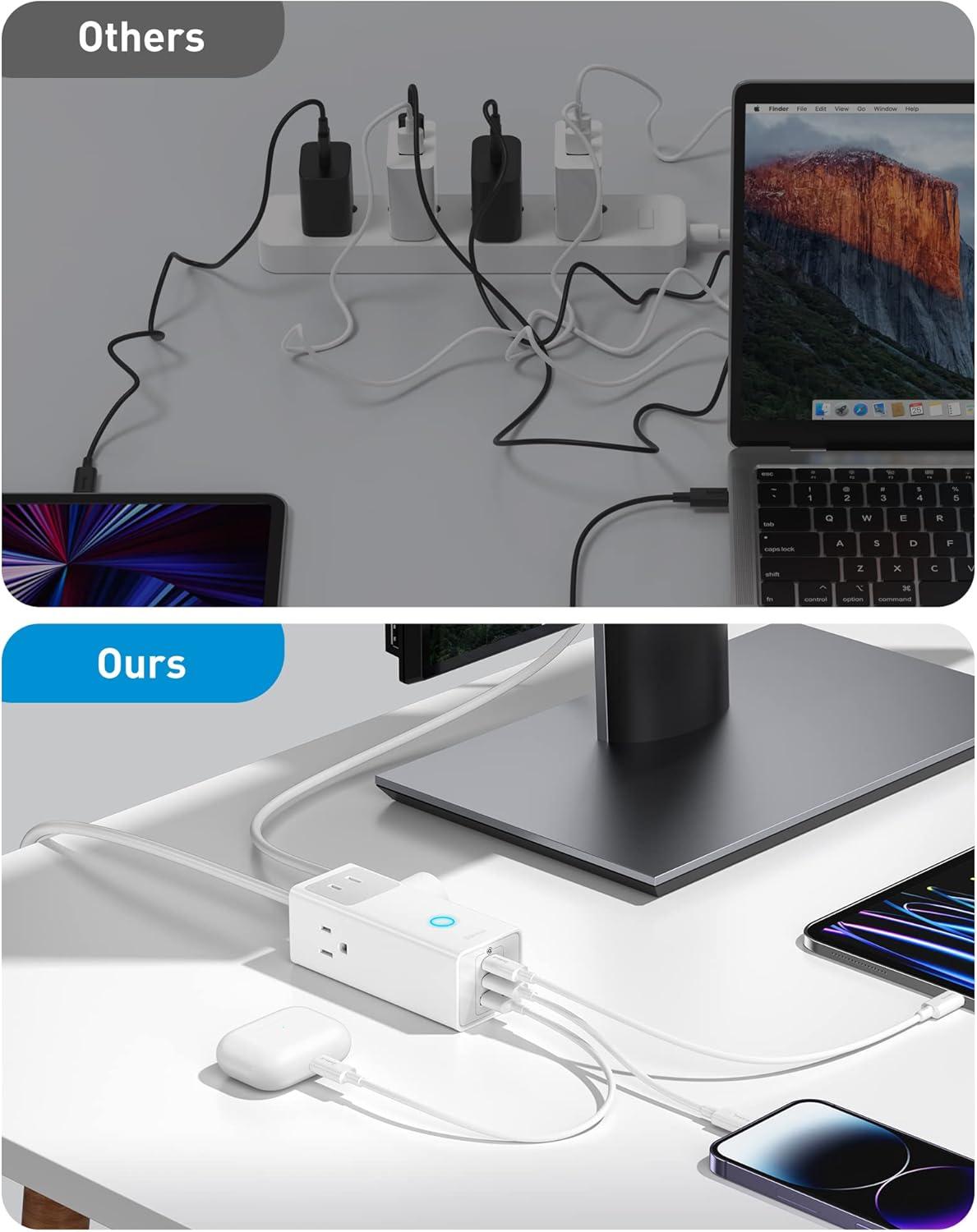 imageBaseus Power Strip Surge Protector 1200J  PD20W USB C Charger Extension Cord with 3 AC Outlets ampamp 3 USB Port Fast Charging Charging Station for Office Dorm Room HomePD40WWhite