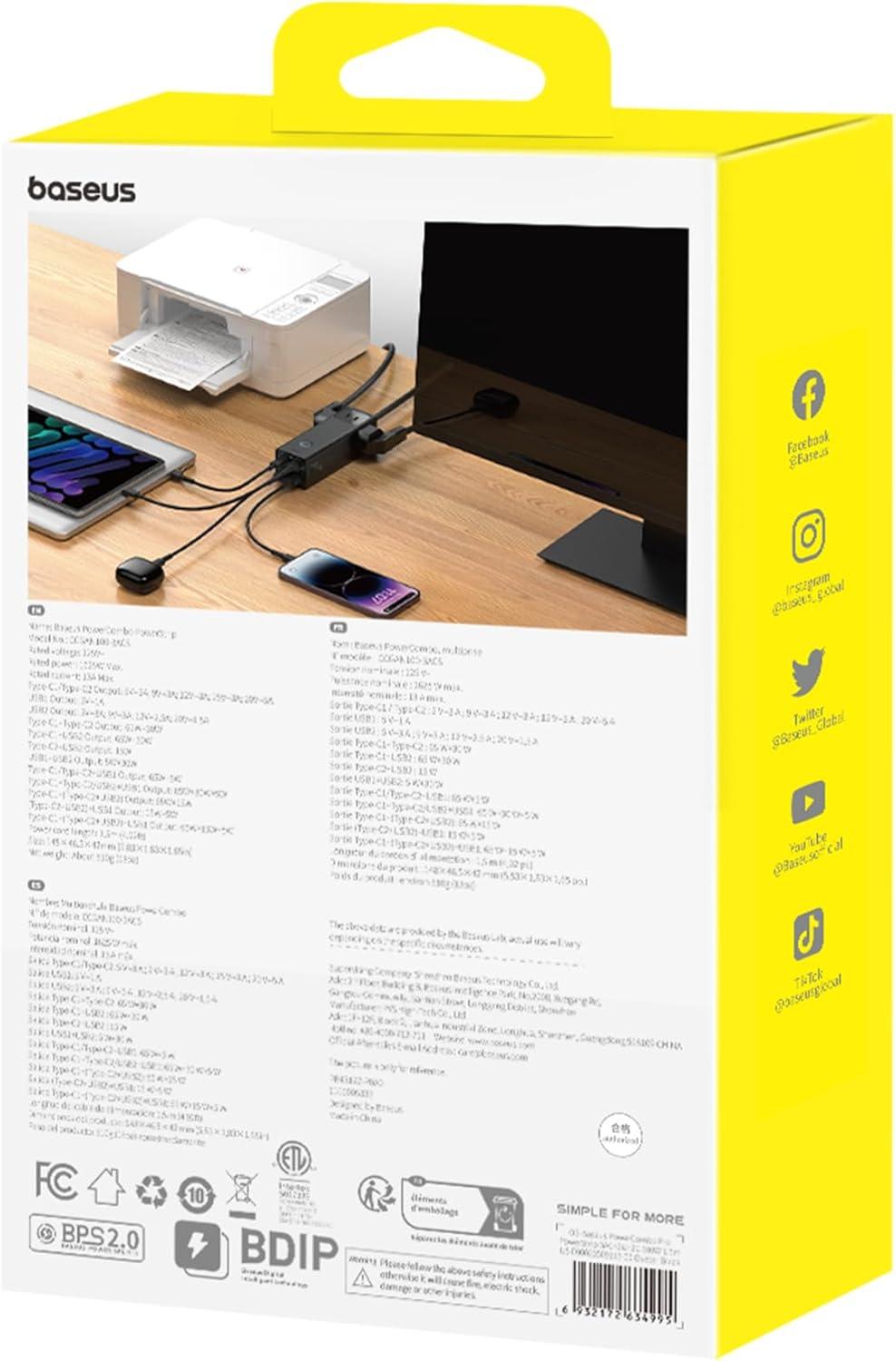 imageBaseus Power Strip Surge Protector 1200J  PD20W USB C Charger Extension Cord with 3 AC Outlets ampamp 3 USB Port Fast Charging Charging Station for Office Dorm Room HomePD100WBlack