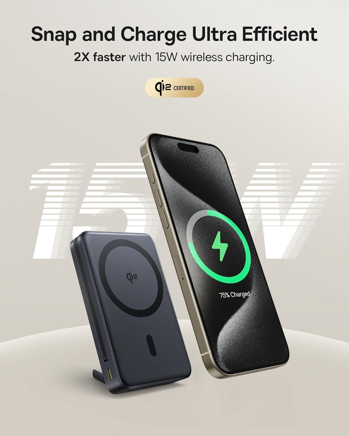 imageBaseus Qi2 Certified 15W for Magsafe Battery Pack Nomos P2 45W Fast Charging Portable Phone Charger 10000mAh Power Bank with USBC Cable ampamp Smart Display for iPhone 1615141312 Series Black