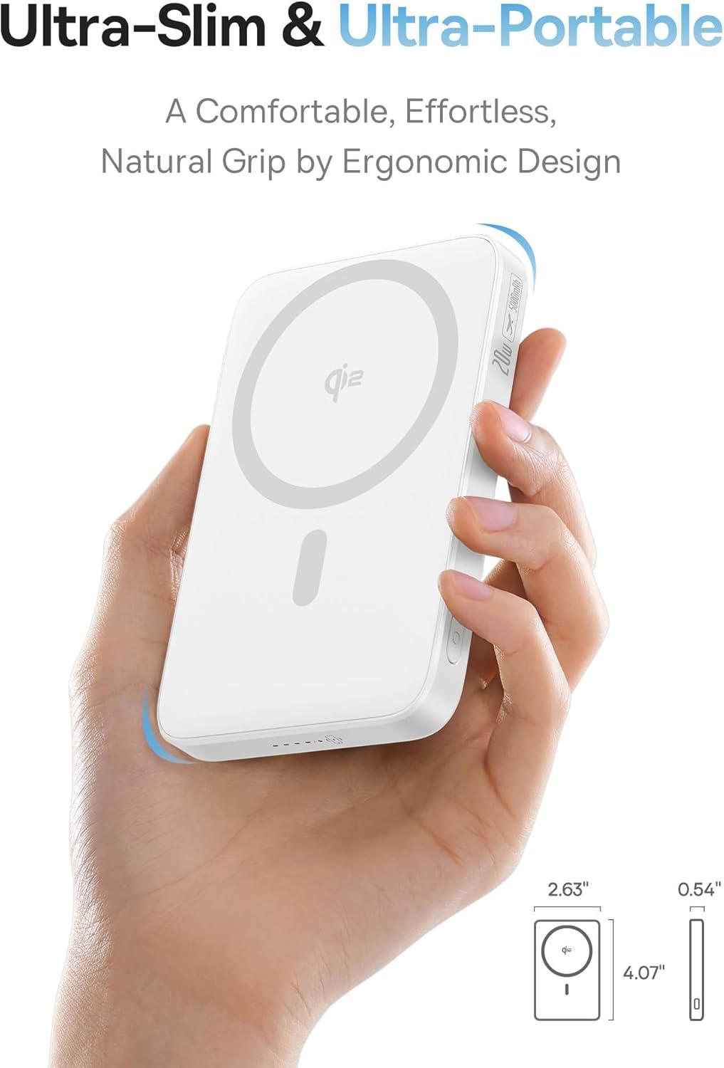 imageBaseus Qi2 MagSafe Power Bank UltraSlim PicoGo 15W UltraFast Wireless Portable Charger with 360 Rotatable Ring Stand 5000mAh Magnetic Battery Pack for iPhone 1615141312 Series WhiteWhite