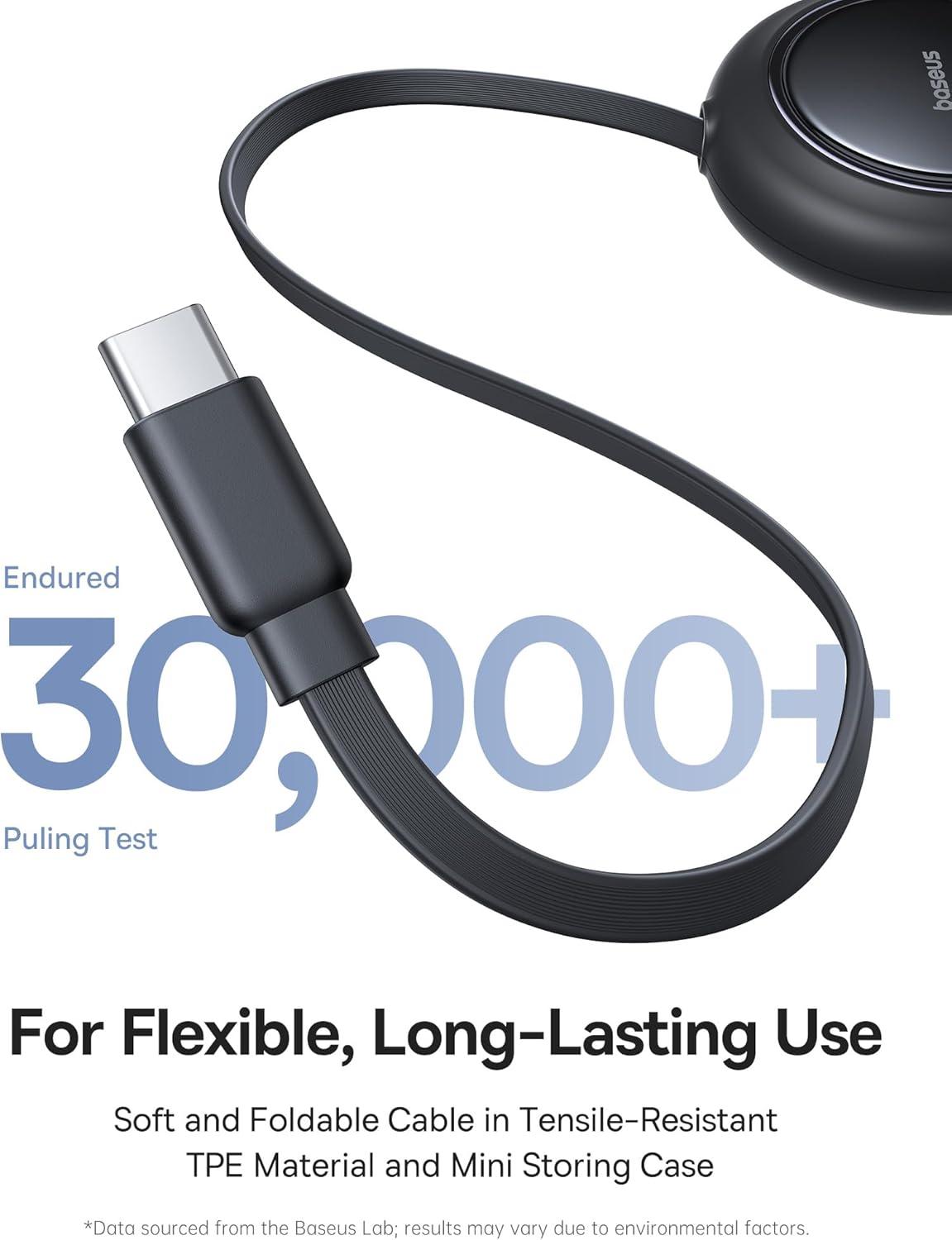 imageBaseus Retractable USB C Cable 100W 2 in 1 USBC to USBC Multi Fast Charging Cable 5 Length Presets 4ft 5A Type C Charger Cord for iPhone 17 ProPlusMax Galaxy S24S23 iPad Pro Tablet4ft