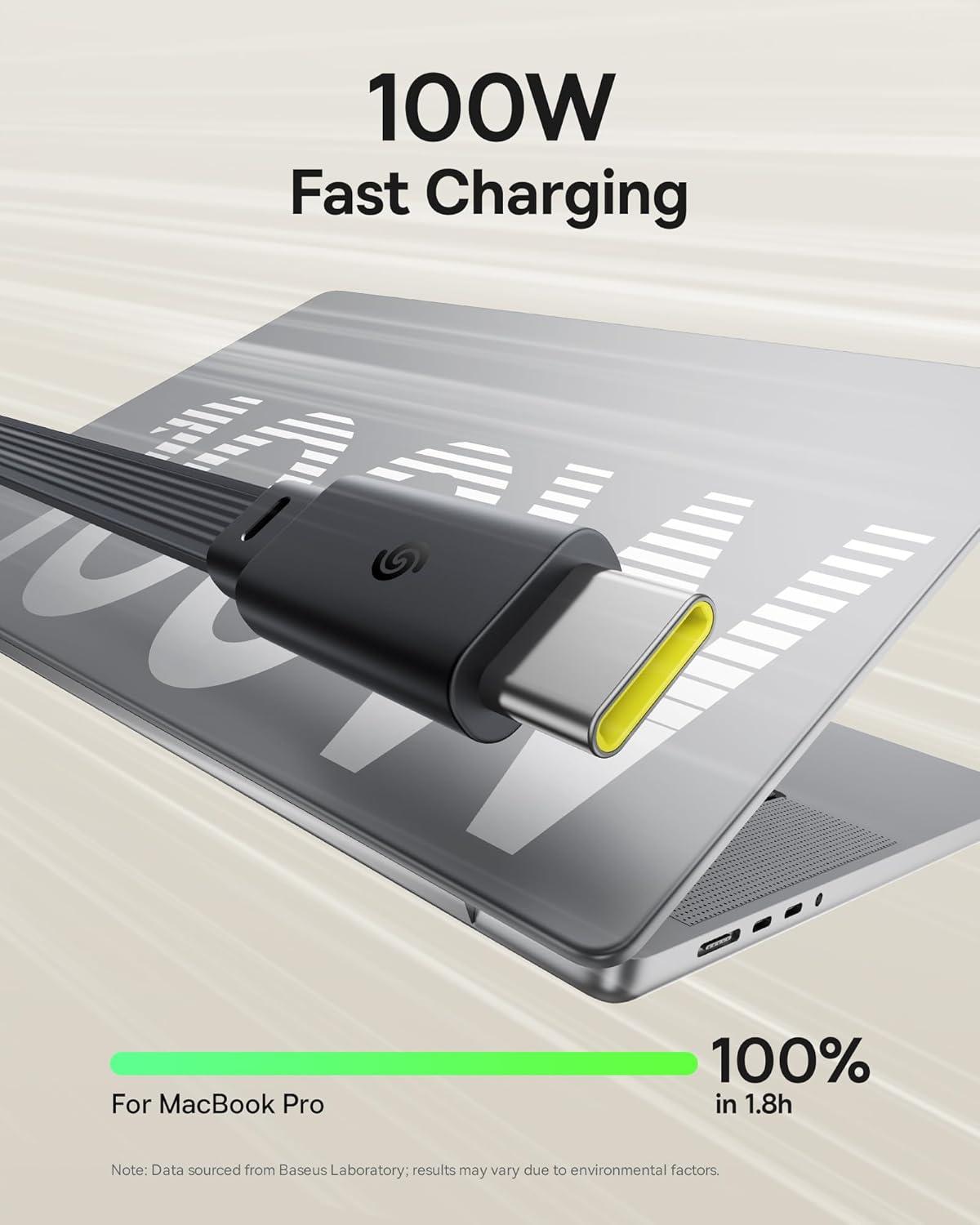 imageBaseus Retractable USB C Cable 100W 2 in 1 USBC to USBC Multi Fast Charging Cable 5 Length Presets 4ft 5A Type C Charger Cord for iPhone 17 ProPlusMax Galaxy S24S23 iPad Pro Tablet49ft