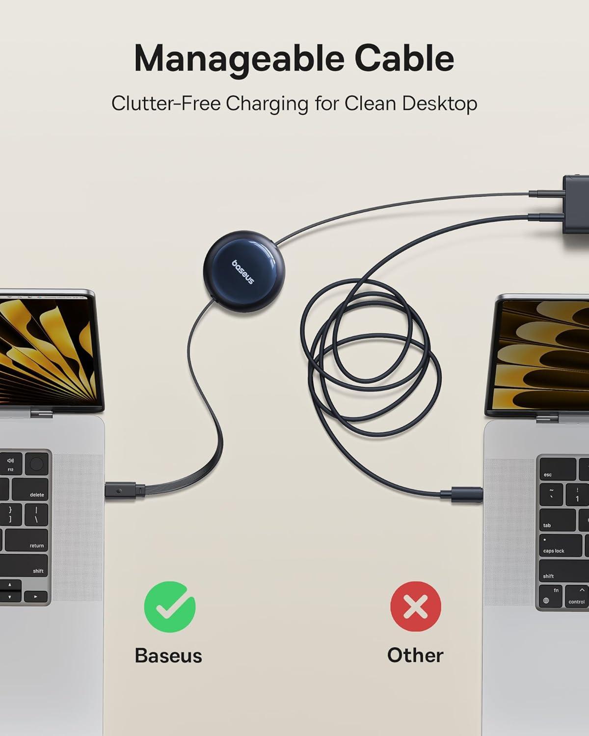 imageBaseus Retractable USB C Cable 100W 2 in 1 USBC to USBC Multi Fast Charging Cable 5 Length Presets 4ft 5A Type C Charger Cord for iPhone 17 ProPlusMax Galaxy S24S23 iPad Pro Tablet49ft