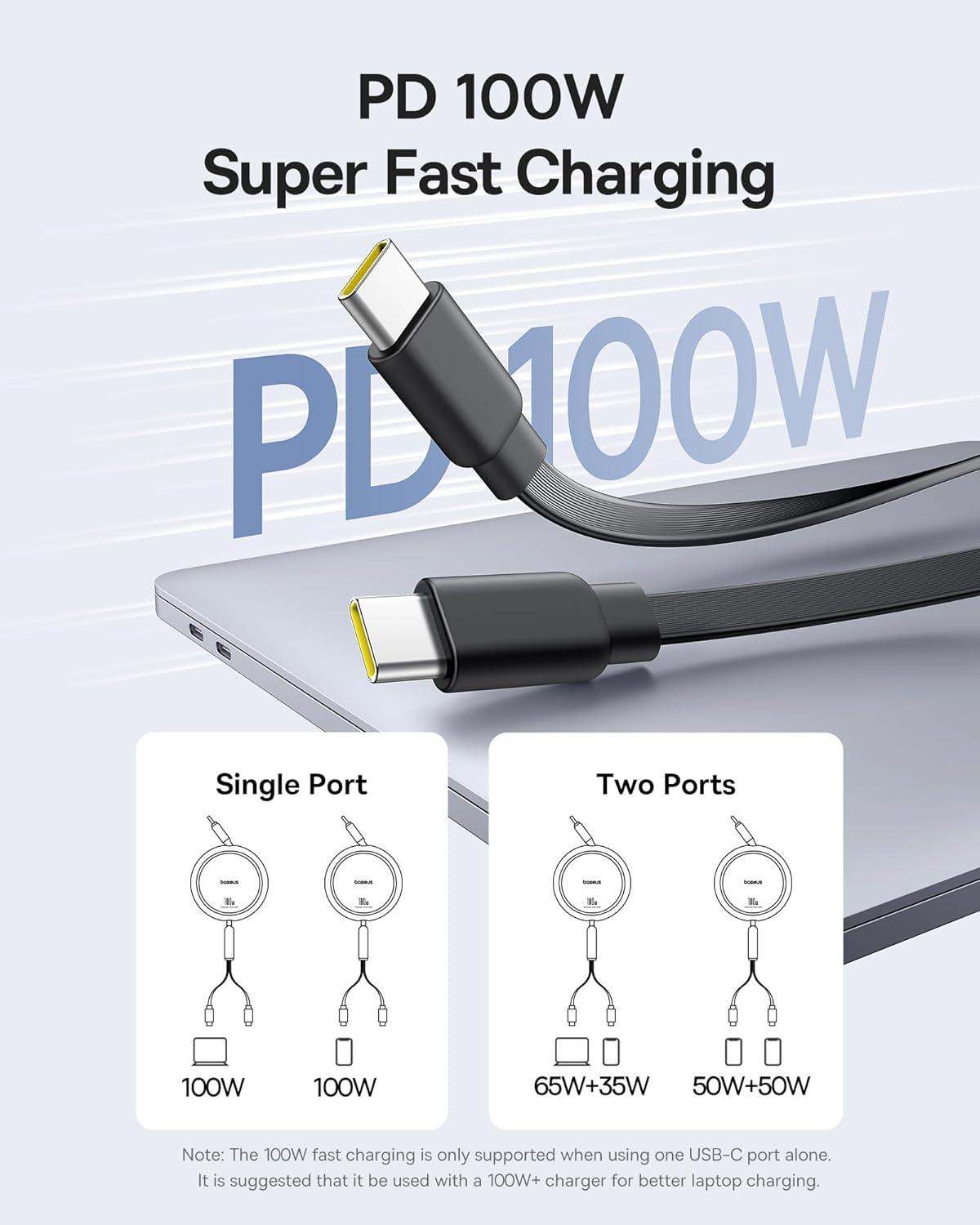 imageBaseus Retractable USB C Cable 100W 2 in 1 USBC to USBC Multi Fast Charging Cable 5 Length Presets 4ft 5A Type C Charger Cord for iPhone 17 ProPlusMax Galaxy S24S23 iPad Pro Tablet4ft