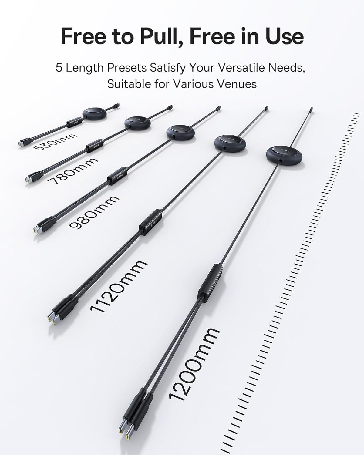 imageBaseus Retractable USB C Cable 100W 2 in 1 USBC to USBC Multi Fast Charging Cable 5 Length Presets 4ft 5A Type C Charger Cord for iPhone 17 ProPlusMax Galaxy S24S23 iPad Pro Tablet4ft