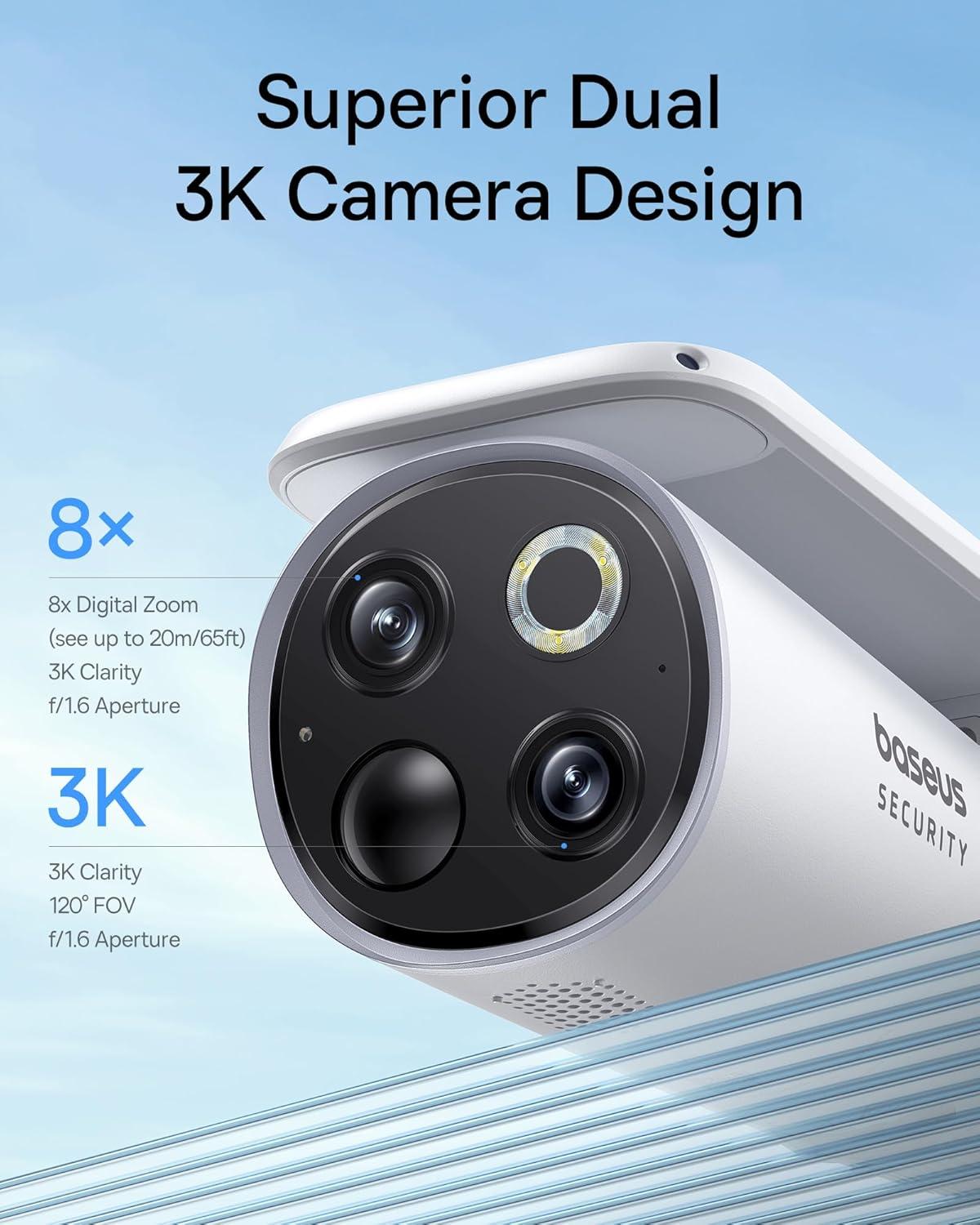 imageBaseus Solar Security Camera Wireless Outdoor S1 Pro 2Cam Kit Forever Power with Auto SunlightTracking System Dual Camera with 3K Clarity No Monthly Fee 16TB Expandable Local StorageSolar 2Cam Kit