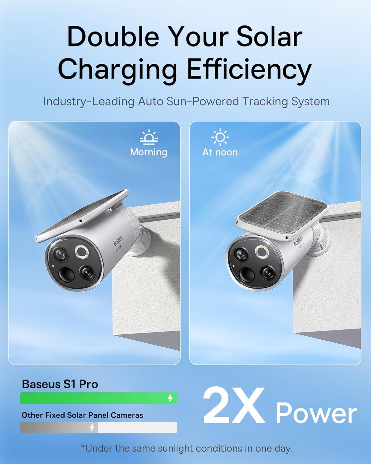 imageBaseus Solar Security Camera Wireless Outdoor S1 Pro 2Cam Kit Forever Power with Auto SunlightTracking System Dual Camera with 3K Clarity No Monthly Fee 16TB Expandable Local StorageSolar 2Cam Kit