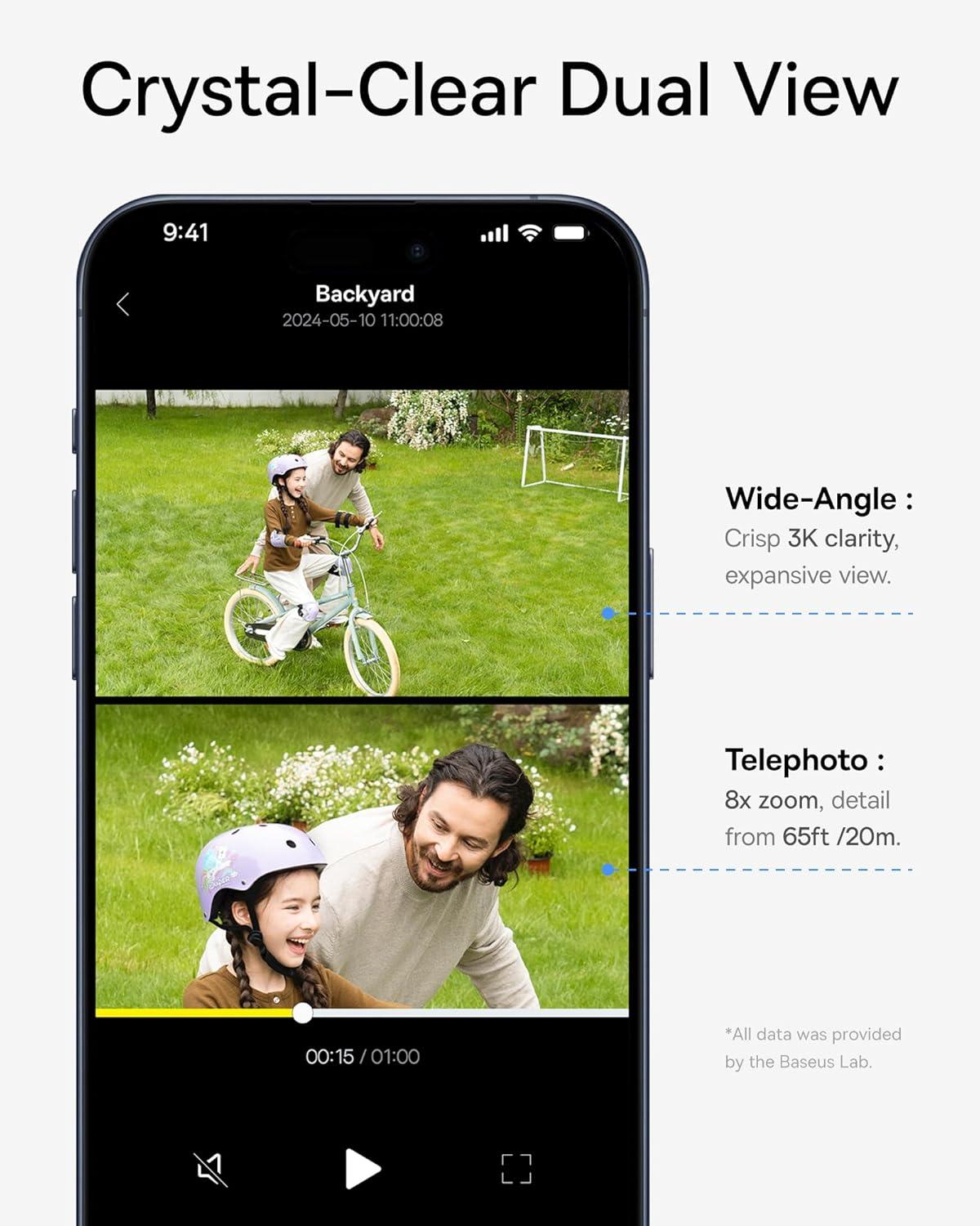 imageBaseus Solar Security Camera Wireless Outdoor S1 Pro 2Cam Kit Forever Power with Auto SunlightTracking System Dual Camera with 3K Clarity No Monthly Fee 16TB Expandable Local StorageSolar 2Cam Kit