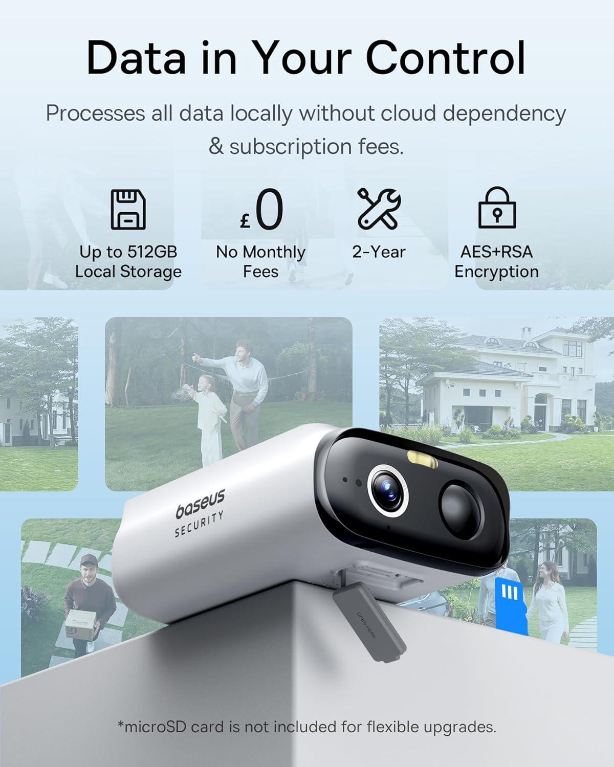 imageBaseus Solar Security Cameras Wireless Outdoor S1 Lite 2K QHD Solocam Continuous Power Color Night Vision AI Human Detection IP67 No Monthly Fee Local Storage Works with Alexa ampamp Google Home2K Solocam