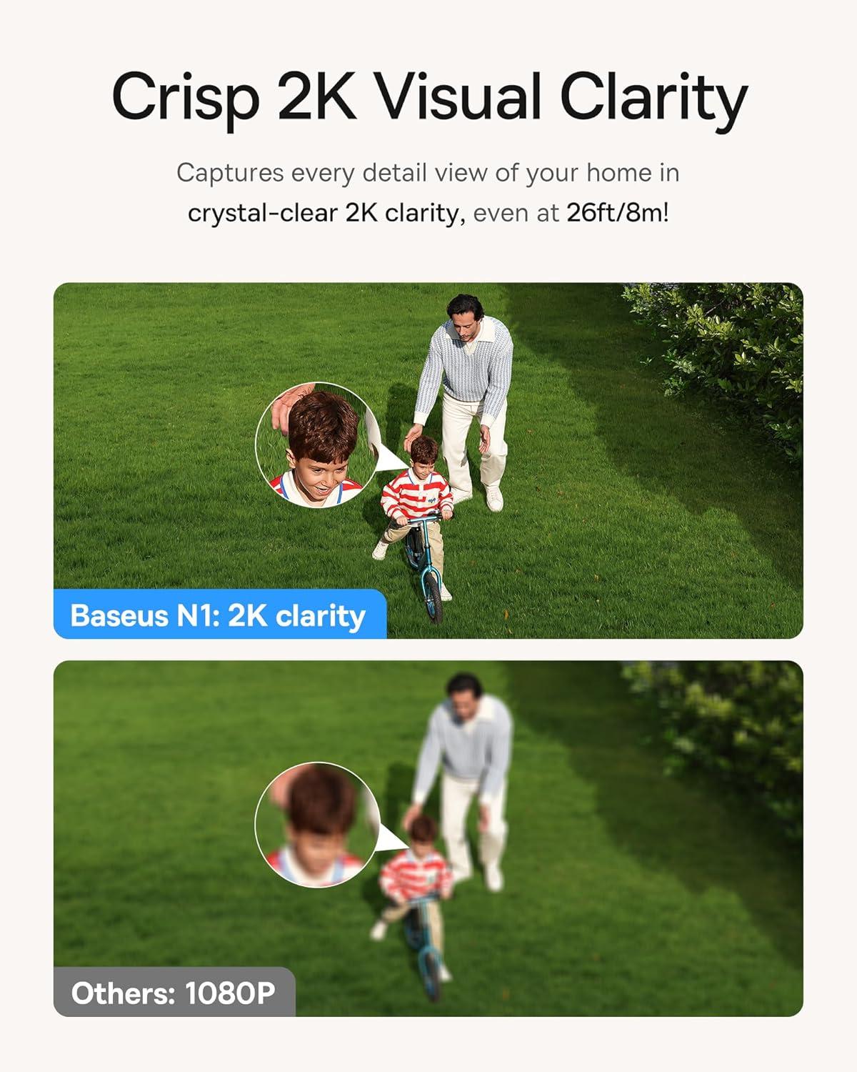 imageBaseus Solar Security Cameras Wireless Outdoor S1 Lite 2K QHD Solocam Continuous Power Color Night Vision AI Human Detection IP67 No Monthly Fee Local Storage Works with Alexa ampamp Google HomeLight Grey Solocam