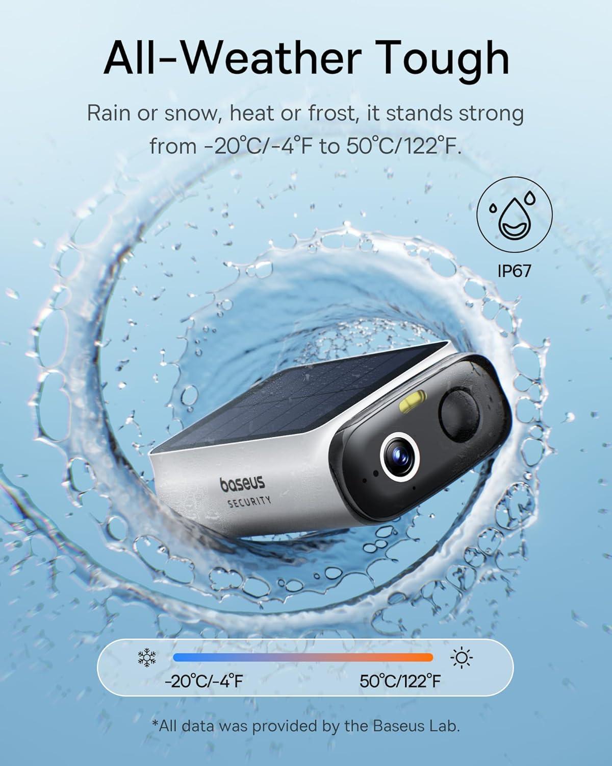 imageBaseus Solar Security Cameras Wireless Outdoor S1 Lite 2K QHD Solocam Continuous Power Color Night Vision AI Human Detection IP67 No Monthly Fee Local Storage Works with Alexa ampamp Google Home2K Solocam