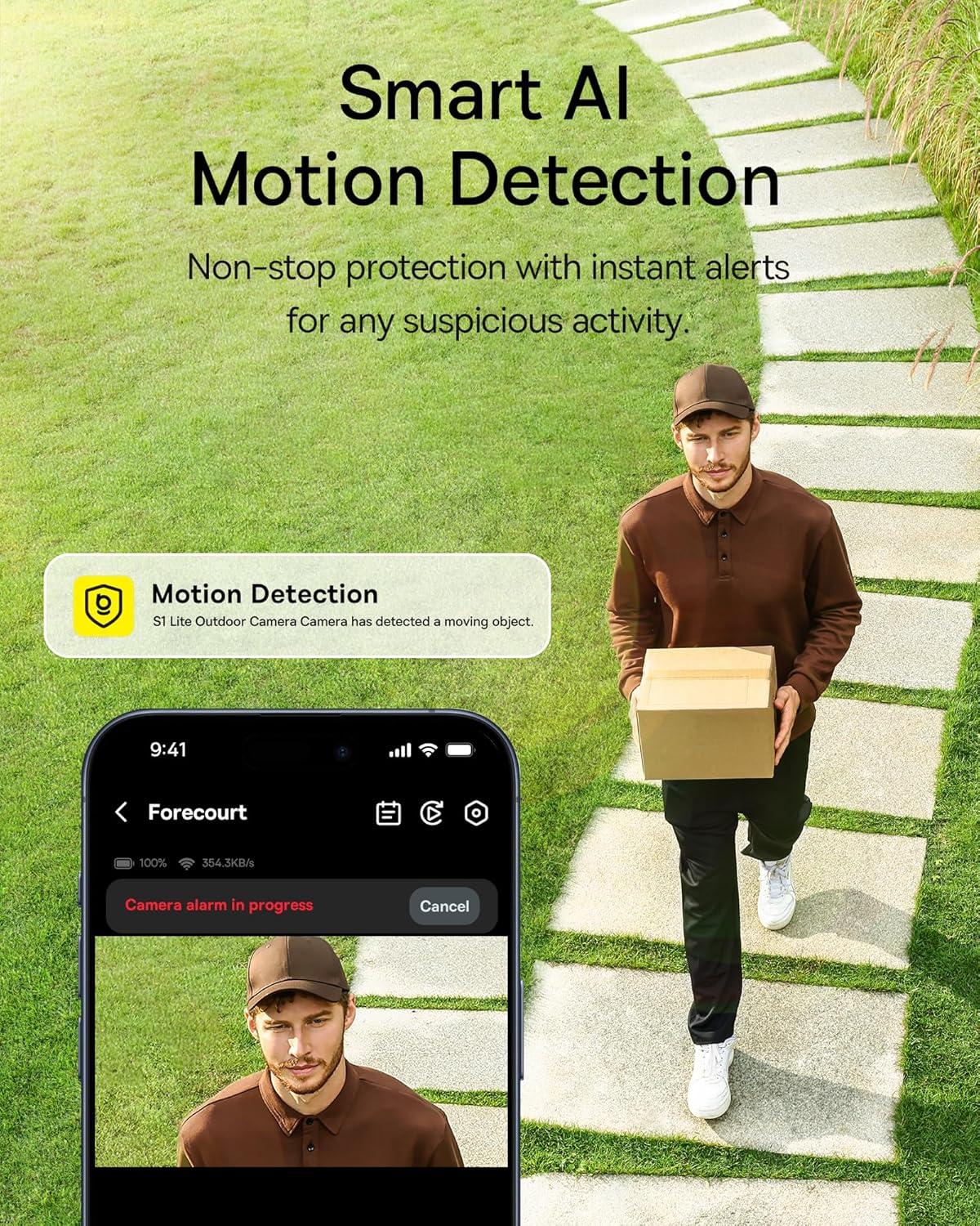 imageBaseus Solar Security Cameras Wireless Outdoor S1 Lite 2K QHD Solocam Continuous Power Color Night Vision AI Human Detection IP67 No Monthly Fee Local Storage Works with Alexa ampamp Google Home2K Solocam