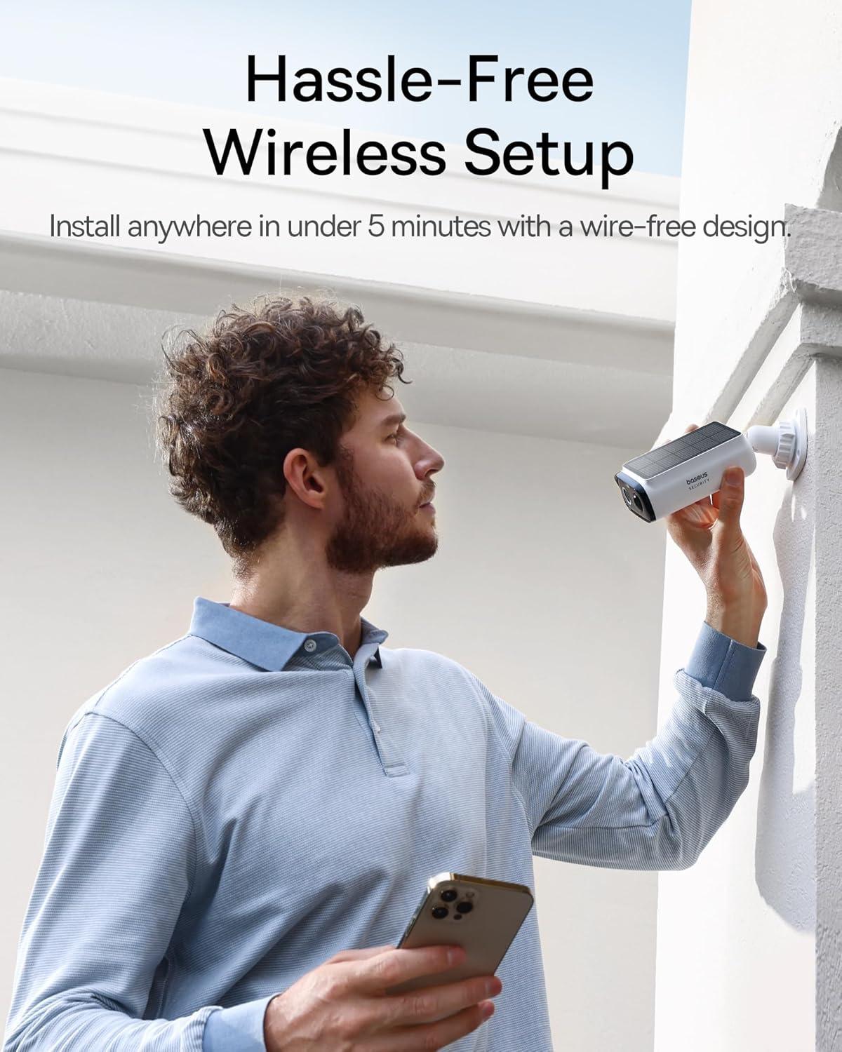 imageBaseus Solar Security Cameras Wireless Outdoor S1 Lite 2K QHD Solocam Continuous Power Color Night Vision AI Human Detection IP67 No Monthly Fee Local Storage Works with Alexa ampamp Google Home2K Solocam