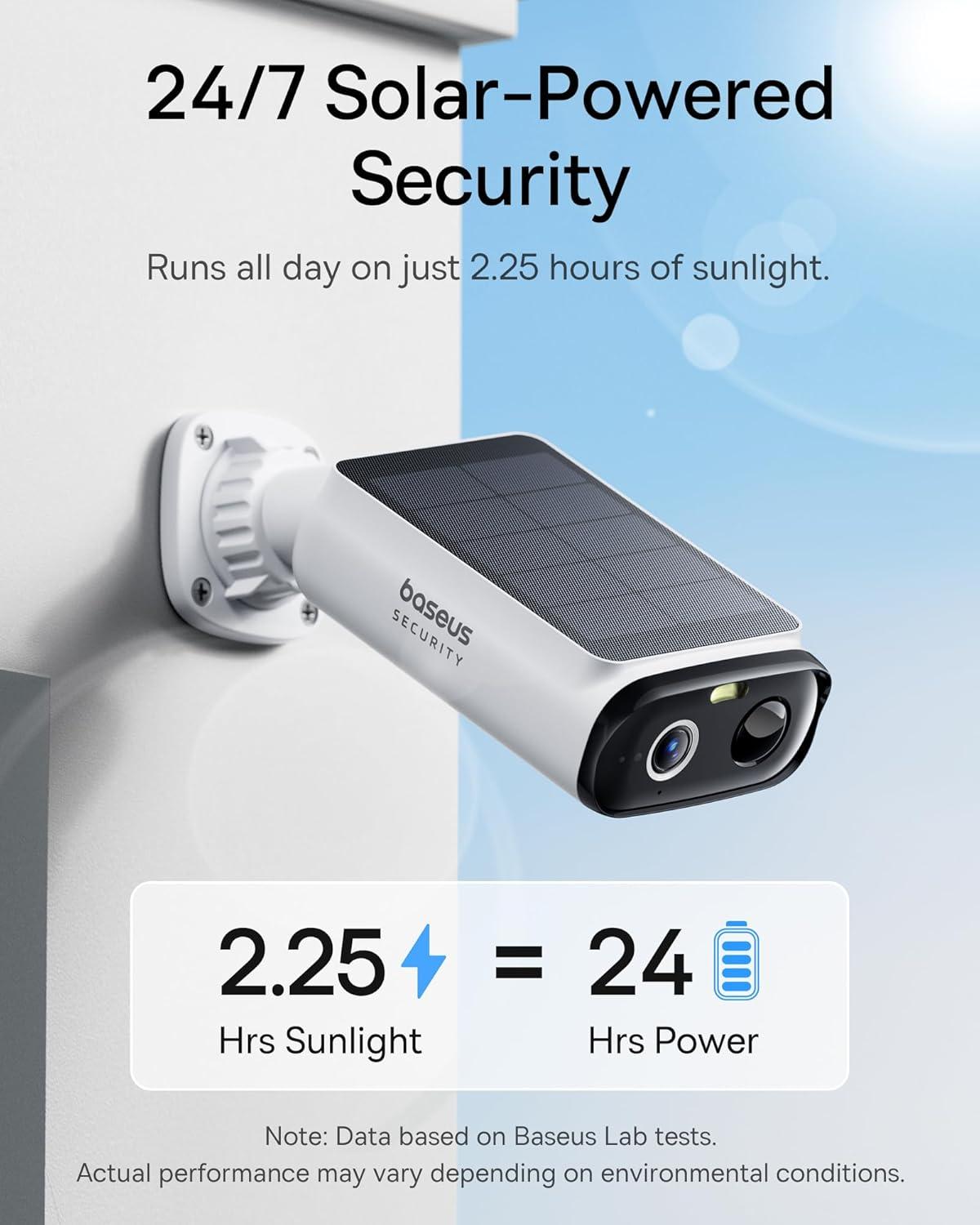 imageBaseus Solar Security Cameras Wireless Outdoor S1 Lite 2K QHD Solocam Continuous Power Color Night Vision AI Human Detection IP67 No Monthly Fee Local Storage Works with Alexa ampamp Google Home2K SoloCam 4Pack