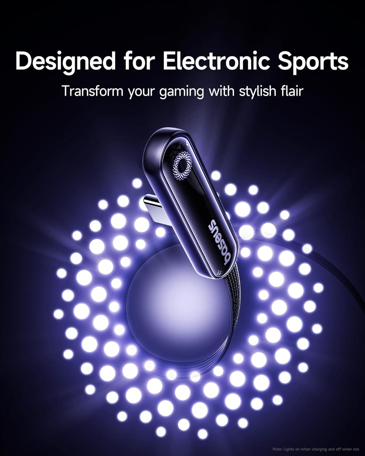 imageBaseus USB C Cable 100W 5A Fast Charging Right Angle USB C to USB C Cable Type C Charger Cord with Atmosphere Light for iPhone 16 15 Pro Plus Pro Max Galaxy S24S23 MacBook iPad 33ftBlack