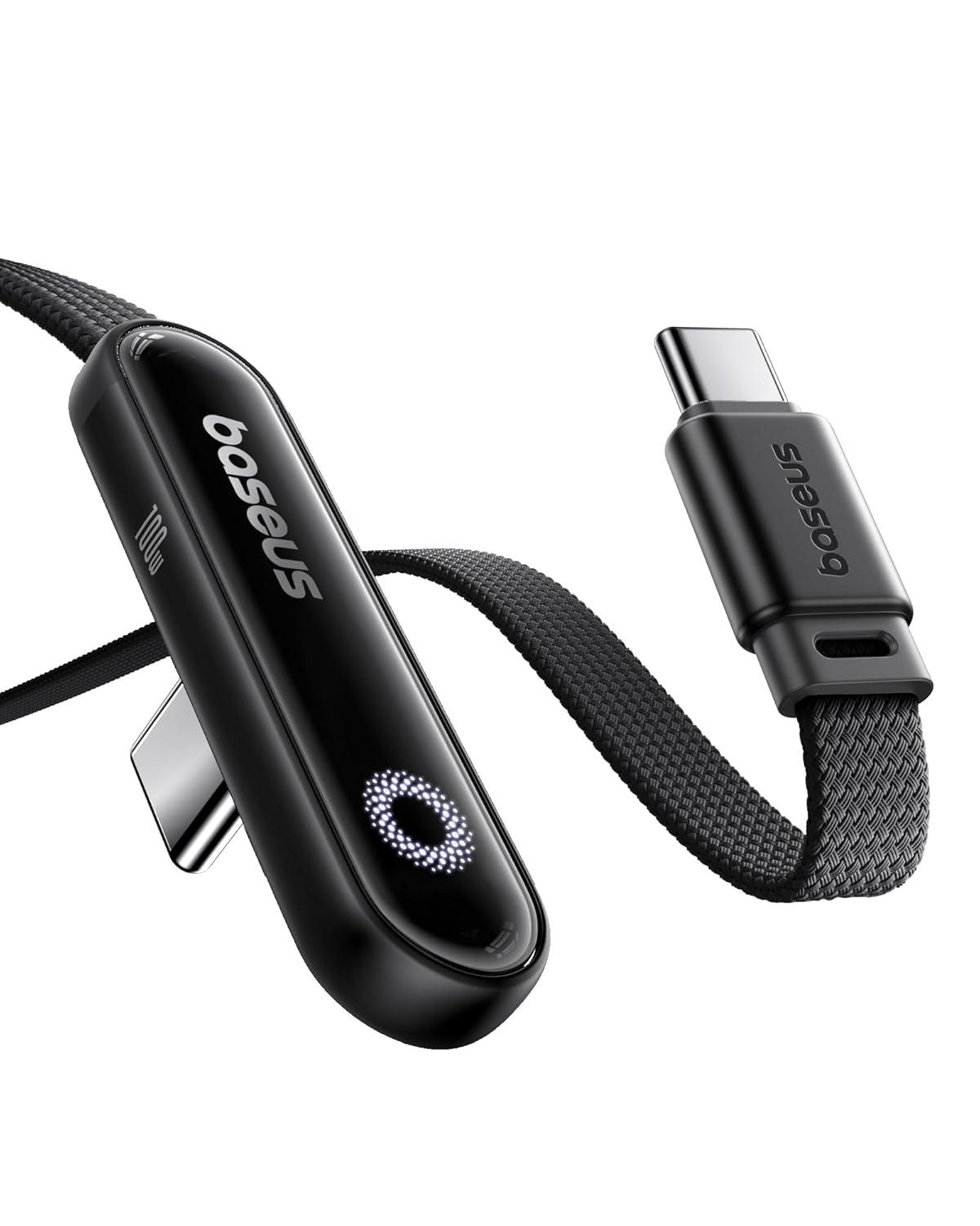 imageBaseus USB C Cable 100W 5A Fast Charging Right Angle USB C to USB C Cable Type C Charger Cord with Atmosphere Light for iPhone 16 15 Pro Plus Pro Max Galaxy S24S23 MacBook iPad 33ftBlack