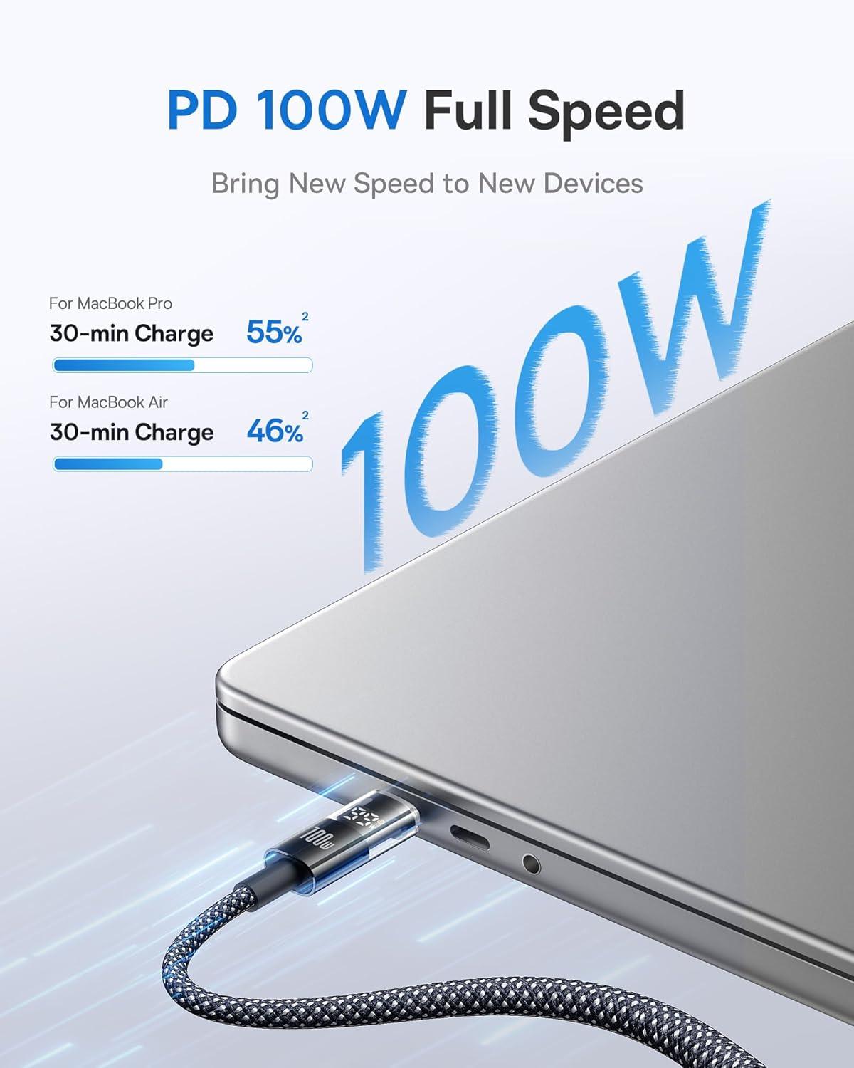 imageBaseus USB C Cable 100W 5A Fast Charging USB C Charger Cable with LED Display Zinc Alloy Nylon Braided USB C to USB C Cable for iPhone 16ProPlusPro Max MacBook iPad Pro Galaxy S24S23 66ftBlack