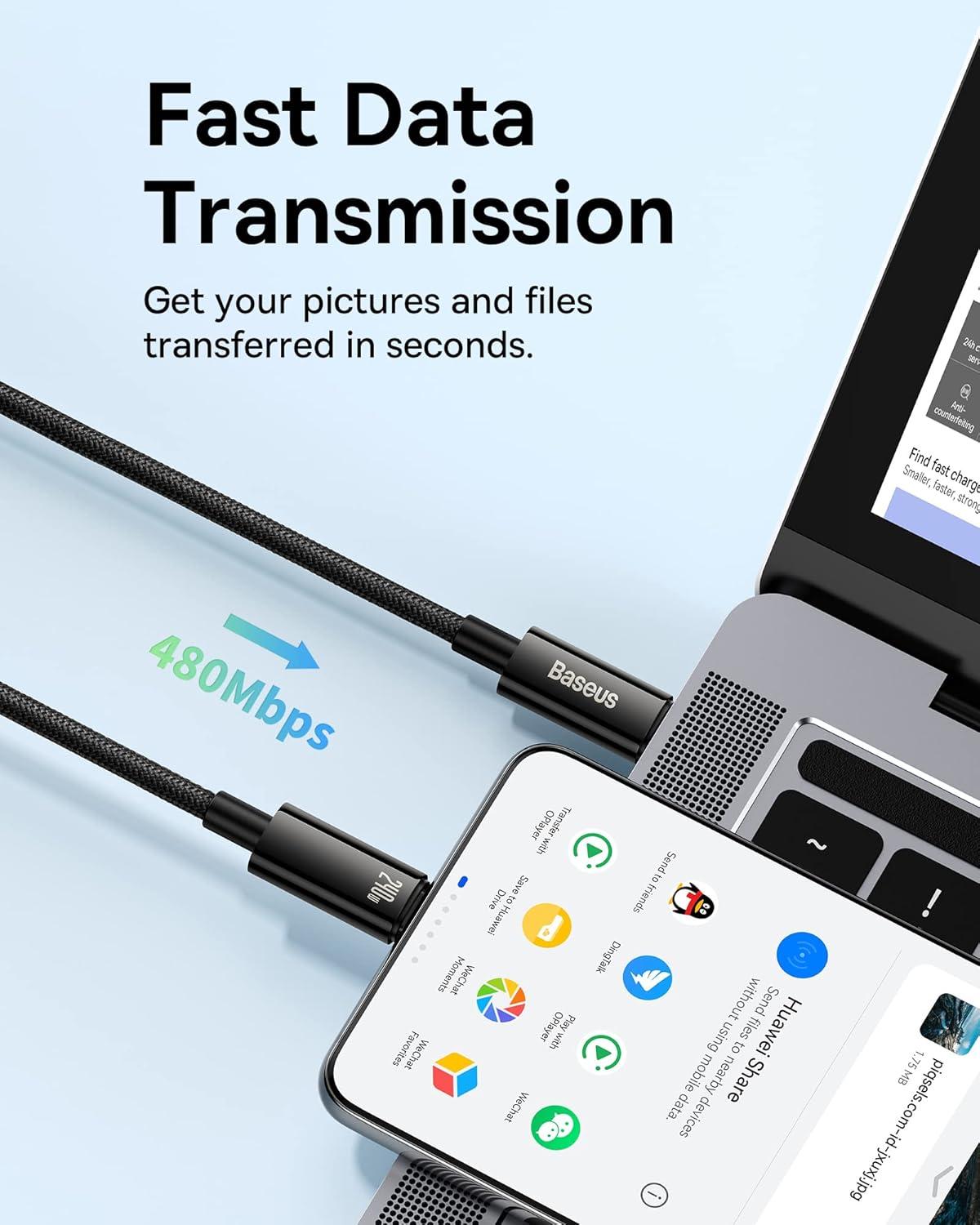 imageBaseus USB C Cable 240W PD 5A Fast Charging USBC to USBC Cable Zine Alloy Nylon Braided Type C Charger Cord for iPhone 17 16 ProPlusPro Max MacBook iPad ProMini Samsung S23S22 66ftBlack