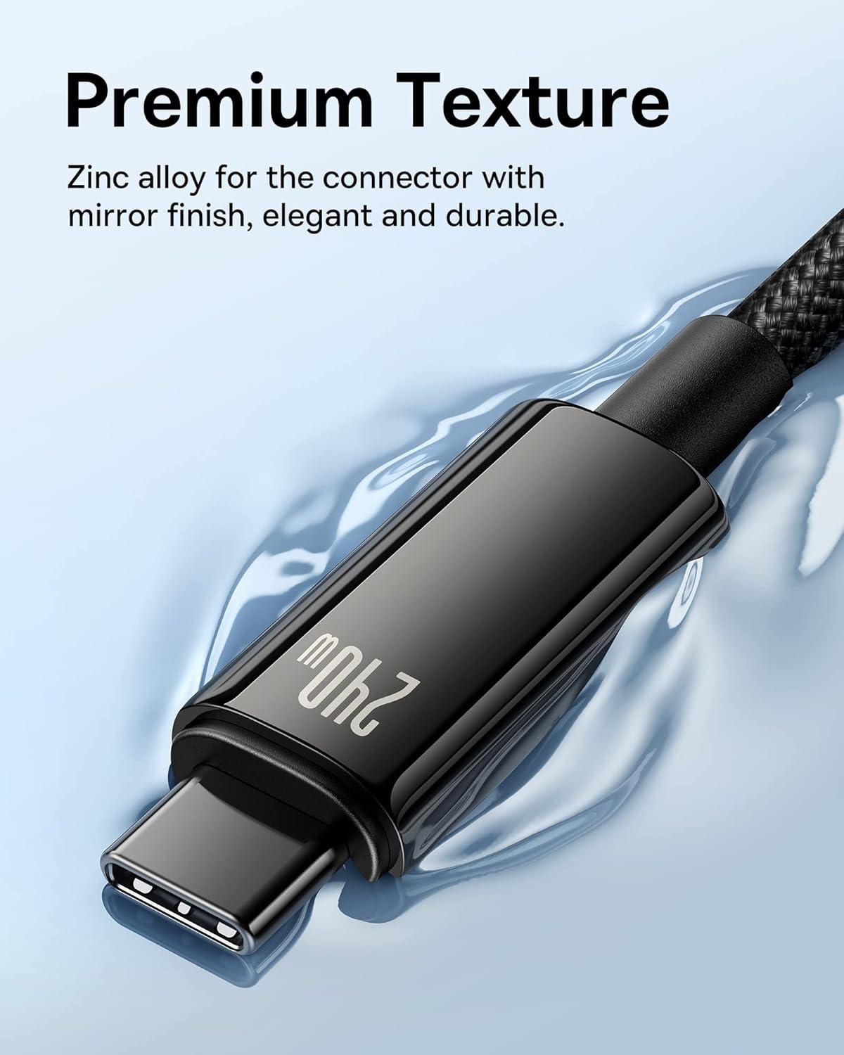 imageBaseus USB C Cable 240W PD 5A Fast Charging USBC to USBC Cable Zine Alloy Nylon Braided Type C Charger Cord for iPhone 17 16 ProPlusPro Max MacBook iPad ProMini Samsung S23S22 66ftBlack