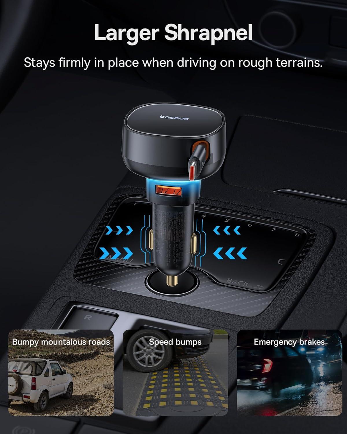 imageBaseus USB C Car Charger 60W Retractable Car Charger Dual Fast Charging Compatible with iPhone 15141312 Pro Max Plus Samsung Galaxy S23S22S21 Ultra Google Pixel and More