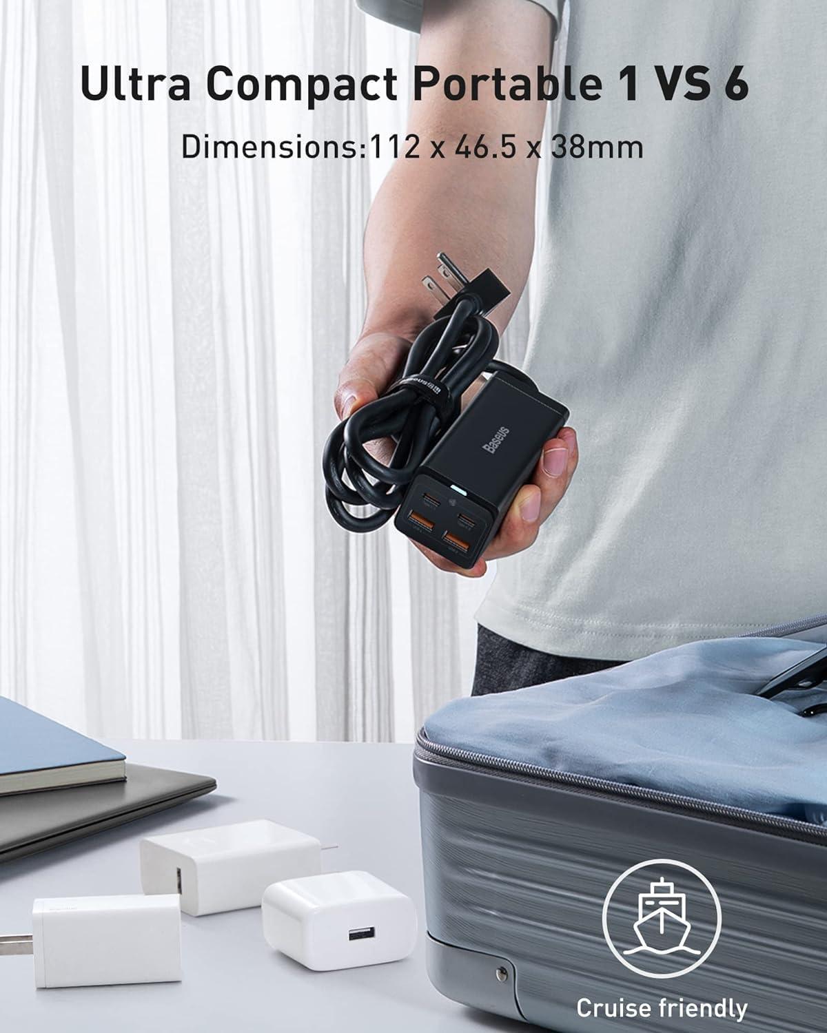 imageBaseus USB C Charger PowerCombo 65W  6 in 1 Travel Power Strip USB C Desk Charging Station with 2AC Outlets Fast Charging Extension Cord for Laptops iPhone Samsung iPad 100W Type C Cable Included100W