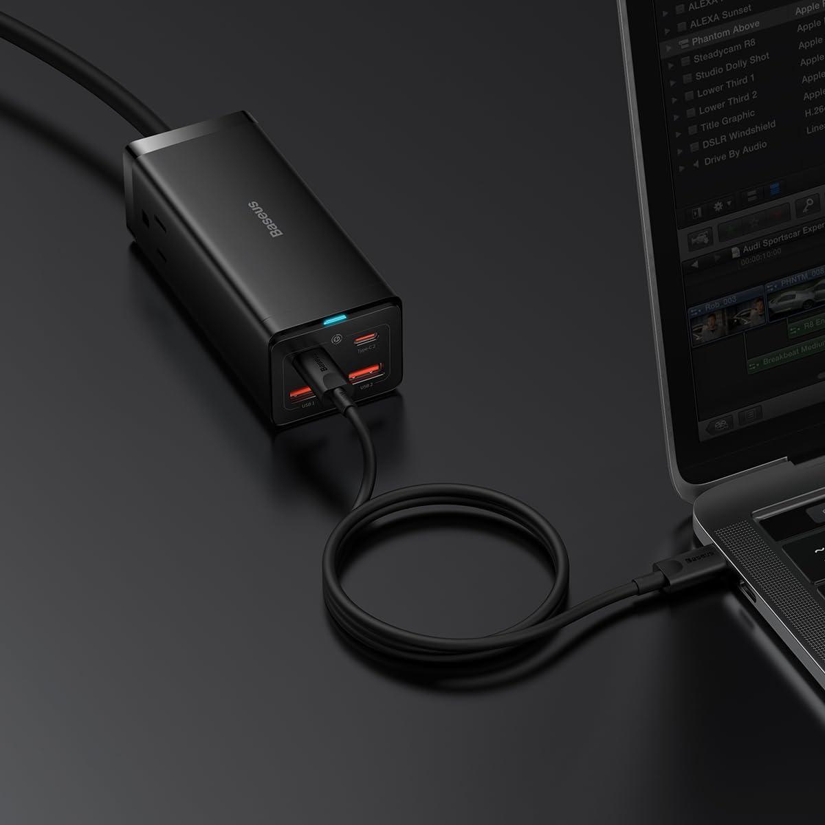 imageBaseus USB C Charger PowerCombo 65W  6 in 1 Travel Power Strip USB C Desk Charging Station with 2AC Outlets Fast Charging Extension Cord for Laptops iPhone Samsung iPad 100W Type C Cable Included100W