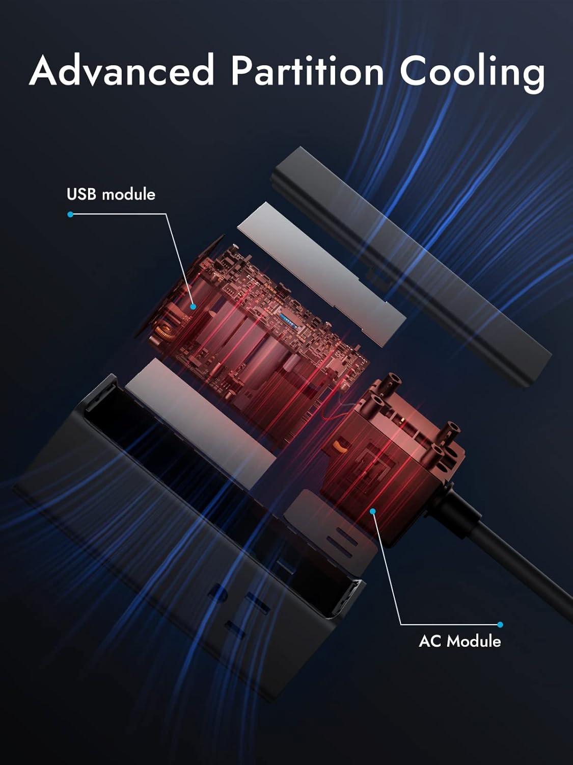 imageBaseus USB C Charger PowerCombo 65W  6 in 1 Travel Power Strip USB C Desk Charging Station with 2AC Outlets Fast Charging Extension Cord for Laptops iPhone Samsung iPad 100W Type C Cable Included65W