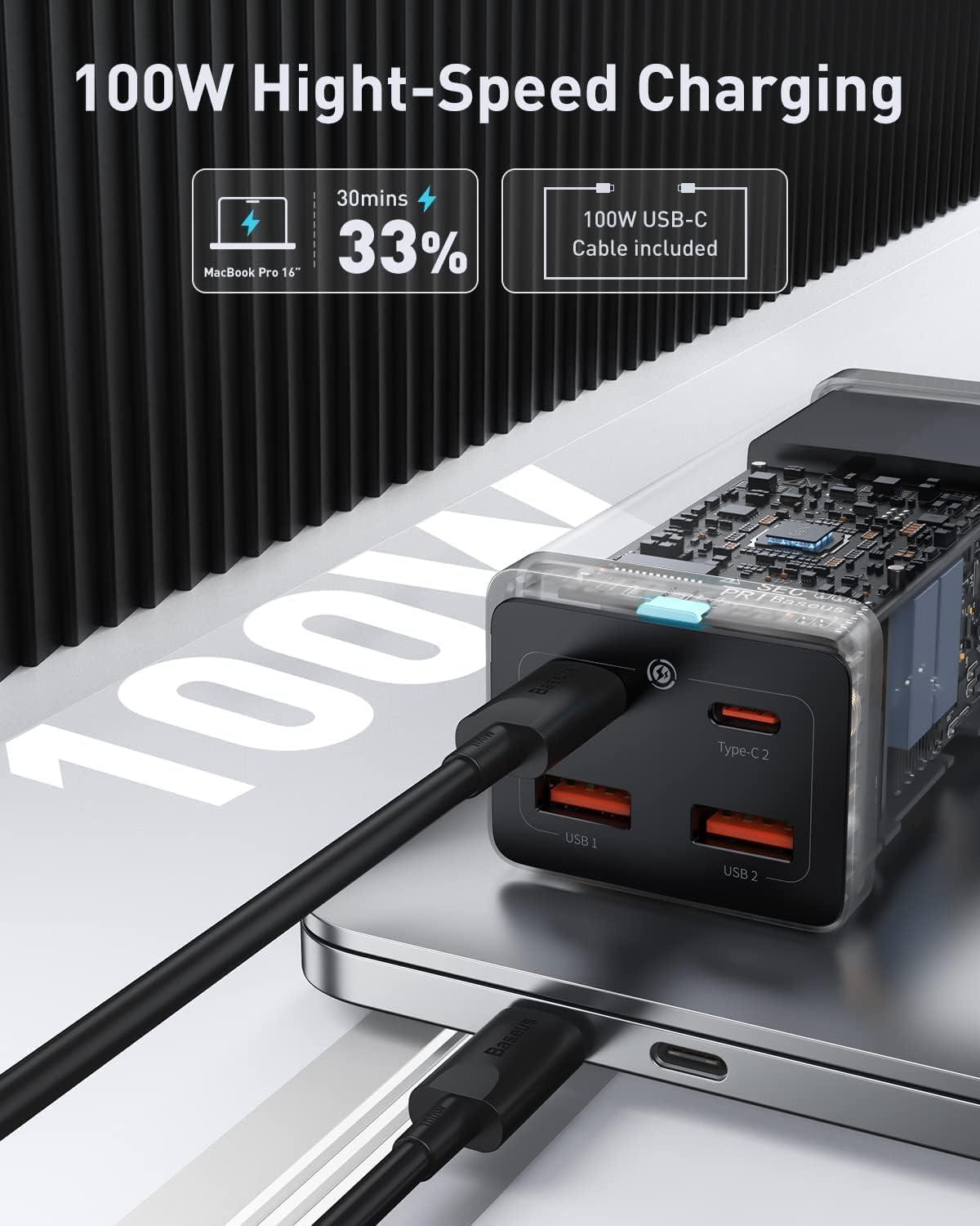 imageBaseus USB C Charger PowerCombo 65W  6 in 1 Travel Power Strip USB C Desk Charging Station with 2AC Outlets Fast Charging Extension Cord for Laptops iPhone Samsung iPad 100W Type C Cable Included100W