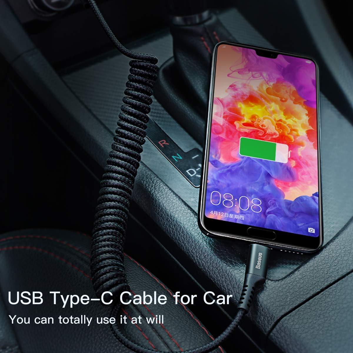 imageBaseus USB Type C Cable for Car Retractable Cable3FT Curly USB A to USBC Fast Charger Cord Compatible Samsung Galaxy S10 S9 S8 Plus Note 9 8 Moto Z LG5G6V20 USB C Devices BlackUSB A to USB C
