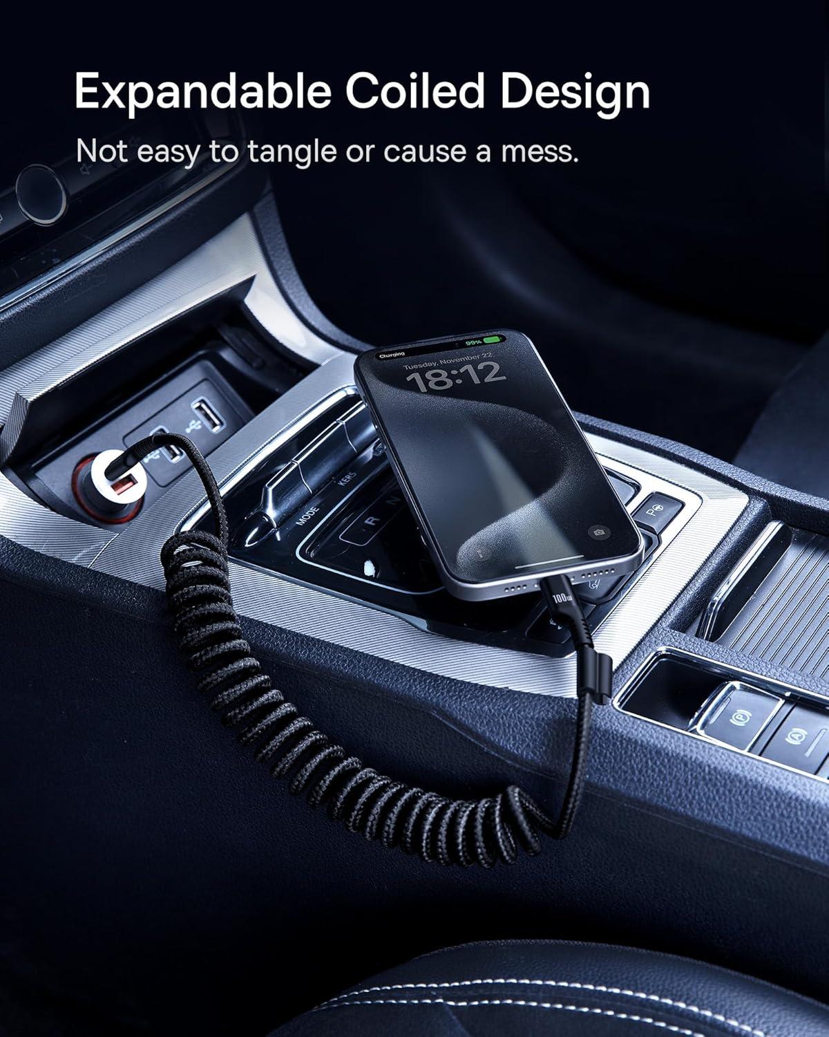 imageBaseus USB Type C Cable for Car Retractable Cable3FT Curly USB A to USBC Fast Charger Cord Compatible Samsung Galaxy S10 S9 S8 Plus Note 9 8 Moto Z LG5G6V20 USB C Devices BlackUSB C to USB C