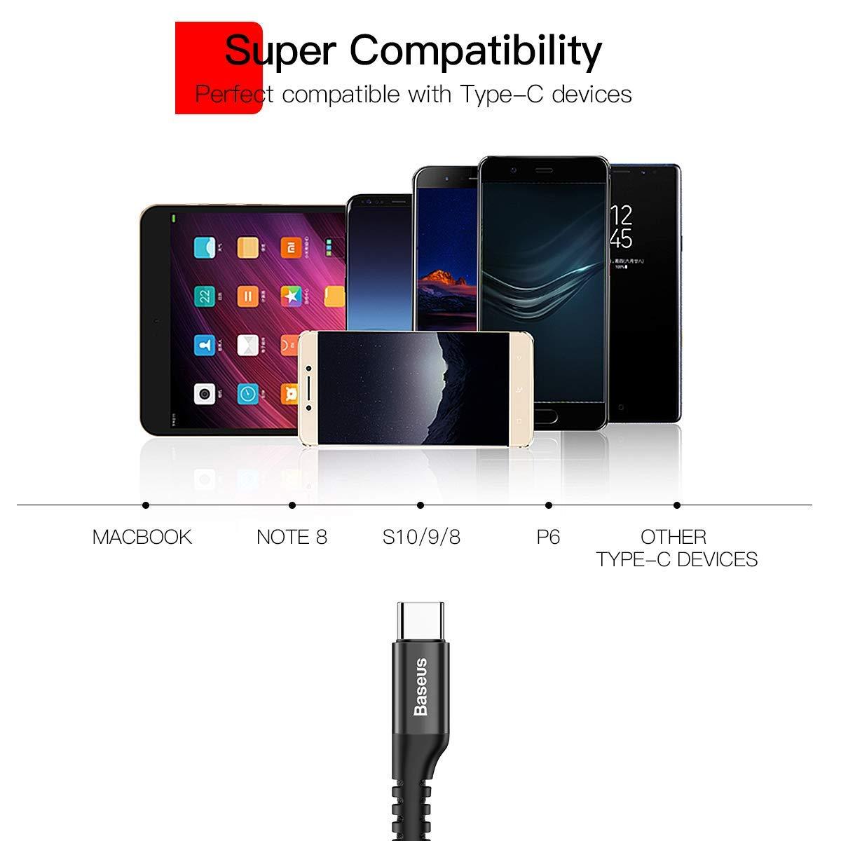 imageBaseus USB Type C Cable for Car Retractable Cable3FT Curly USB A to USBC Fast Charger Cord Compatible Samsung Galaxy S10 S9 S8 Plus Note 9 8 Moto Z LG5G6V20 USB C Devices BlackUSB A to USB C