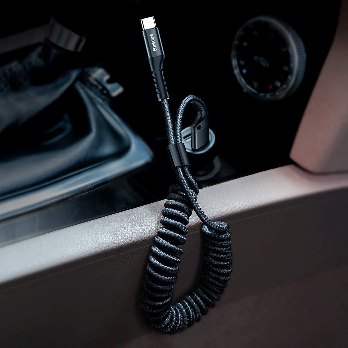 imageBaseus USB Type C Cable for Car Retractable Cable3FT Curly USB A to USBC Fast Charger Cord Compatible Samsung Galaxy S10 S9 S8 Plus Note 9 8 Moto Z LG5G6V20 USB C Devices BlackUSB A to USB C