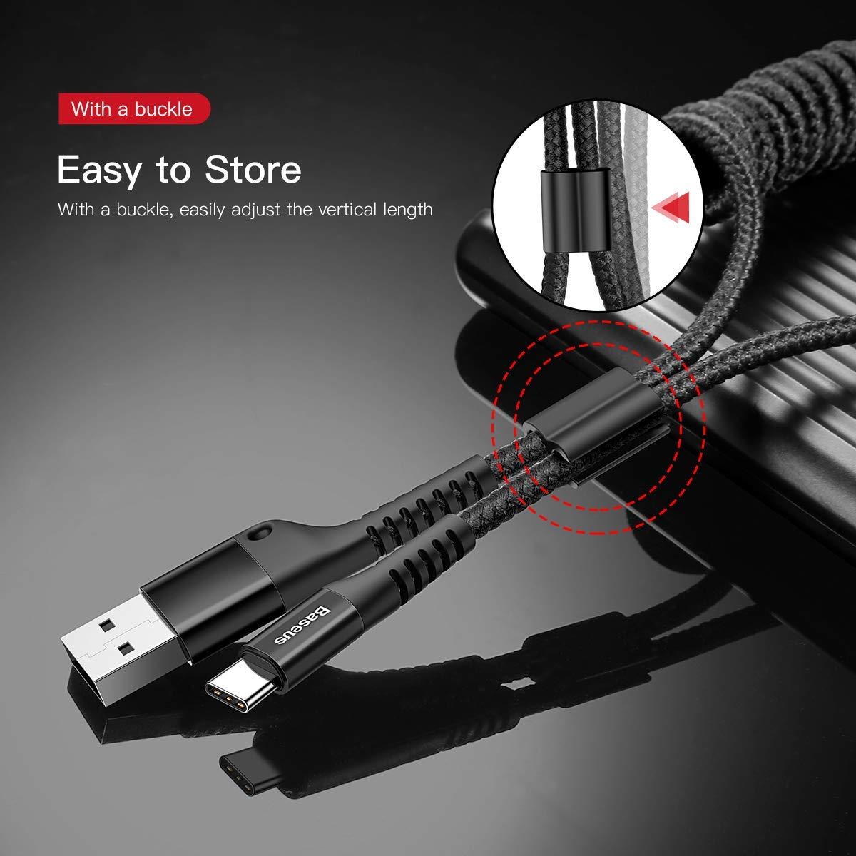 imageBaseus USB Type C Cable for Car Retractable Cable3FT Curly USB A to USBC Fast Charger Cord Compatible Samsung Galaxy S10 S9 S8 Plus Note 9 8 Moto Z LG5G6V20 USB C Devices BlackUSB A to USB C