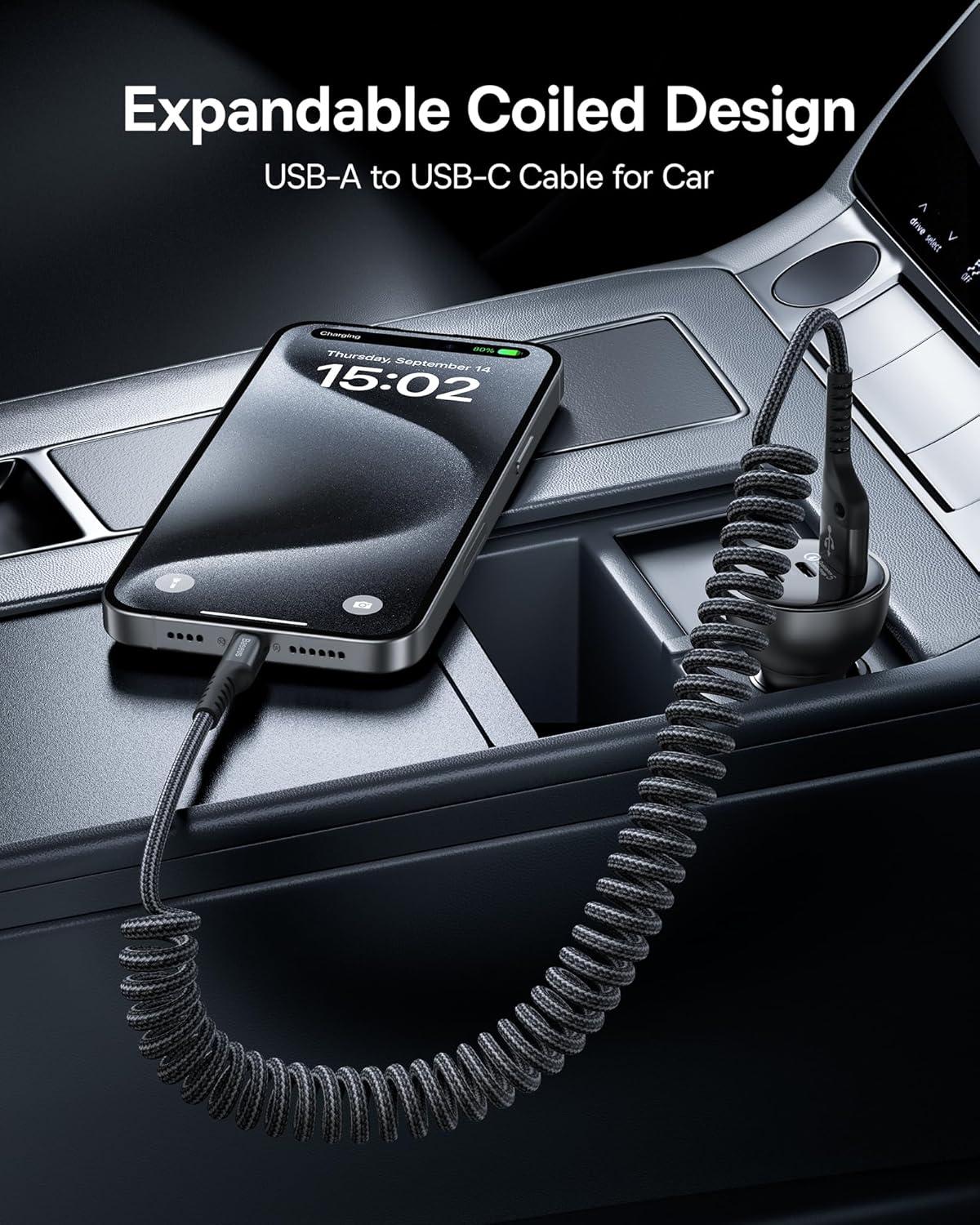 imageBaseus USB Type C Cable for Car Retractable Cable3FT Curly USB A to USBC Fast Charger Cord Compatible Samsung Galaxy S10 S9 S8 Plus Note 9 8 Moto Z LG5G6V20 USB C Devices BlackUSB A to USB C