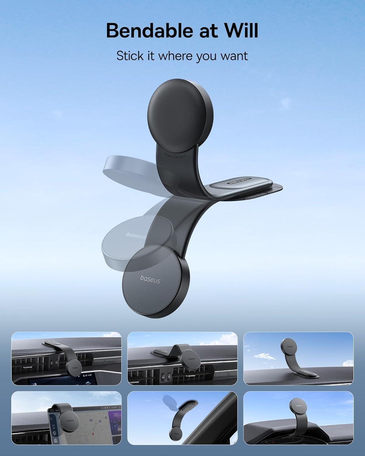 imageBaseus for Magsafe Car Mount 25N Magnetic Phone Holder for Car Cell Phone Car Mount Compatible with iPhone 17 to 13 Pro Plus Max Mini Bendable Memory Titanium Alloy for All DashboardRubricans