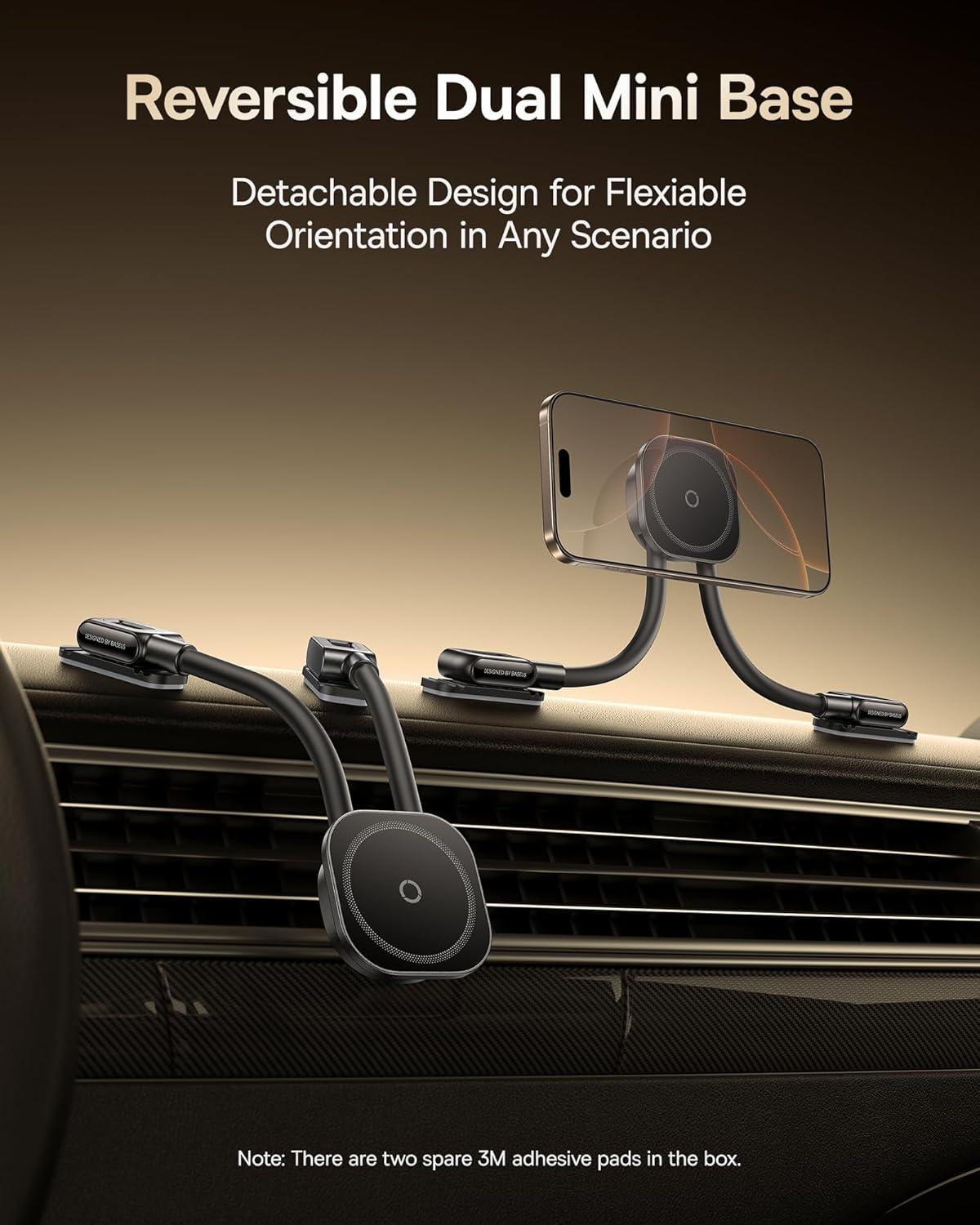 imageBaseus for Magsafe Car Mount 25N Magnetic Phone Holder for Car Cell Phone Car Mount Compatible with iPhone 17 to 13 Pro Plus Max Mini Bendable Memory Titanium Alloy for All DashboardBlack