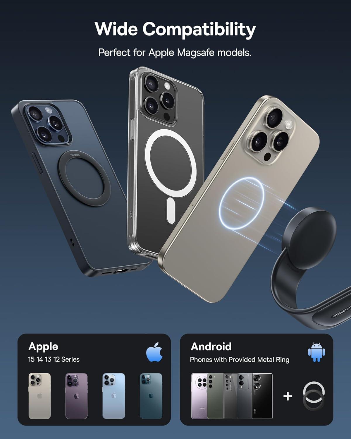 imageBaseus for Magsafe Car Mount 25N Magnetic Phone Holder for Car Cell Phone Car Mount Compatible with iPhone 17 to 13 Pro Plus Max Mini Bendable Memory Titanium Alloy for All DashboardRubricans