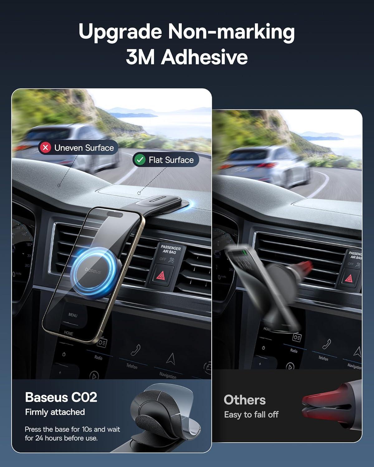 imageBaseus for Magsafe Car Mount 25N Magnetic Phone Holder for Car Cell Phone Car Mount Compatible with iPhone 17 to 13 Pro Plus Max Mini Bendable Memory Titanium Alloy for All DashboardRubricans