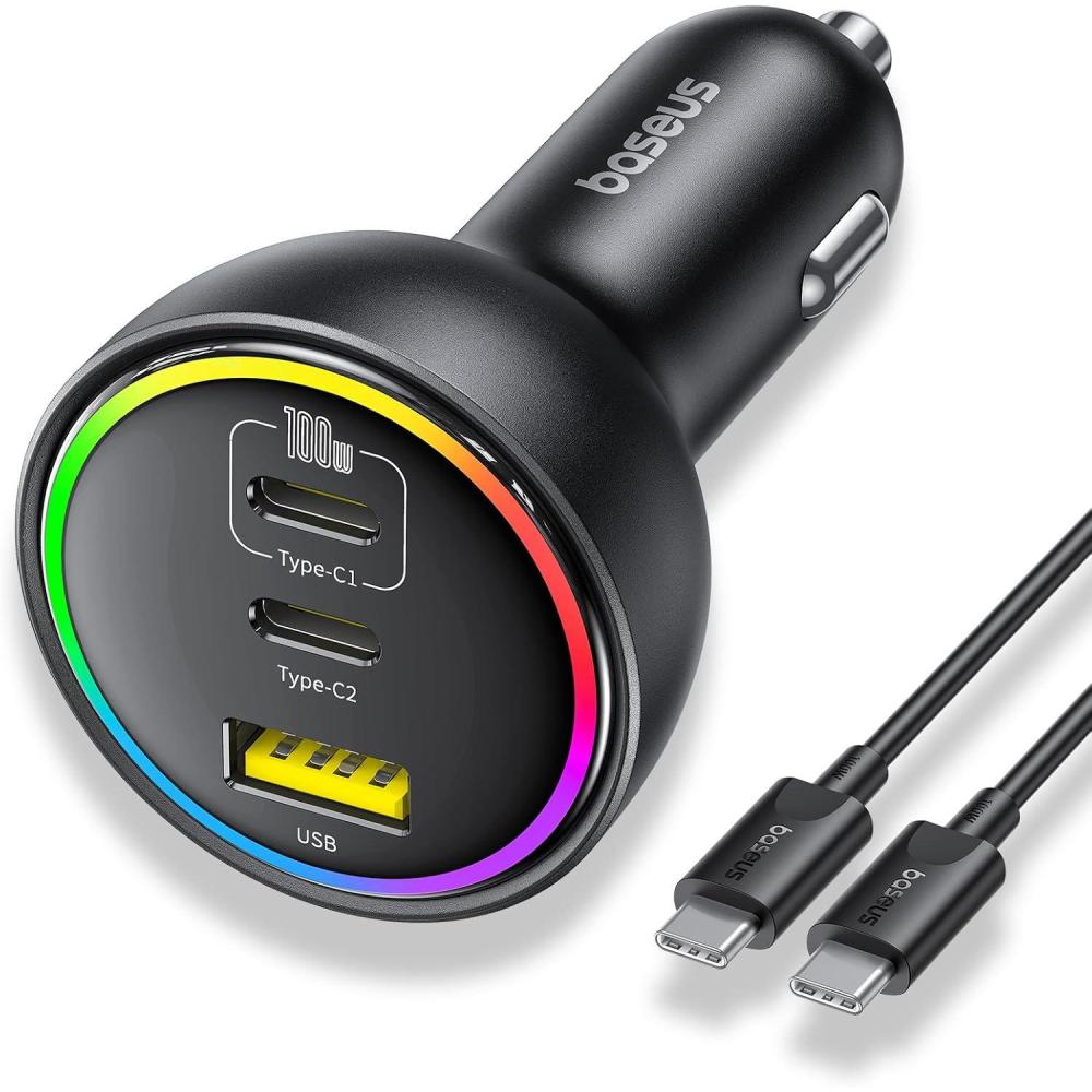 image1525W USB C Car Charger Baseus Super Fast Charging 3 Ports Car Charger PD30 QC40 Ultra Compact RGB Fast Type C Car PhoneCharger Adapter for iPhone 17 16 15 14 Pro Max Samsung S24 MacBook iPad1525W