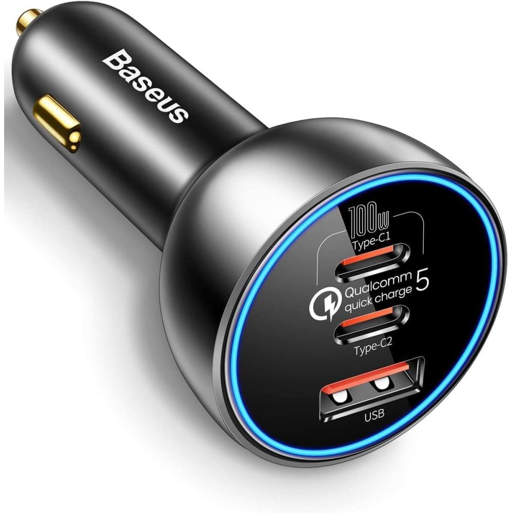 imageBaseus 160W USB C Car Charger QC50 PD30 PPS 3 Ports Super Fast Charging Modern Style Compatible with iPhone 151413 Pro Samsung S22 iPad MacBook Pro160W without Cable