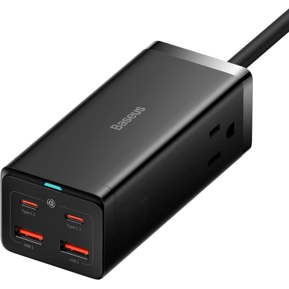 imageBaseus USB C Charger  100W Power Strip PowerCombo with 4 USB Ports ampamp 2 Outlet Extender  USB Charging Station for MacBook ProLaptopsiPhoneSamsungiPad Fast Charging