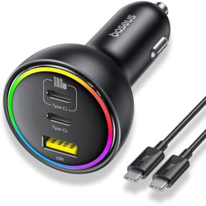 image1525W USB C Car Charger Baseus Super Fast Charging 3 Ports Car Charger PD30 QC40 Ultra Compact RGB Fast Type C Car PhoneCharger Adapter for iPhone 17 16 15 14 Pro Max Samsung S24 MacBook iPad1525W